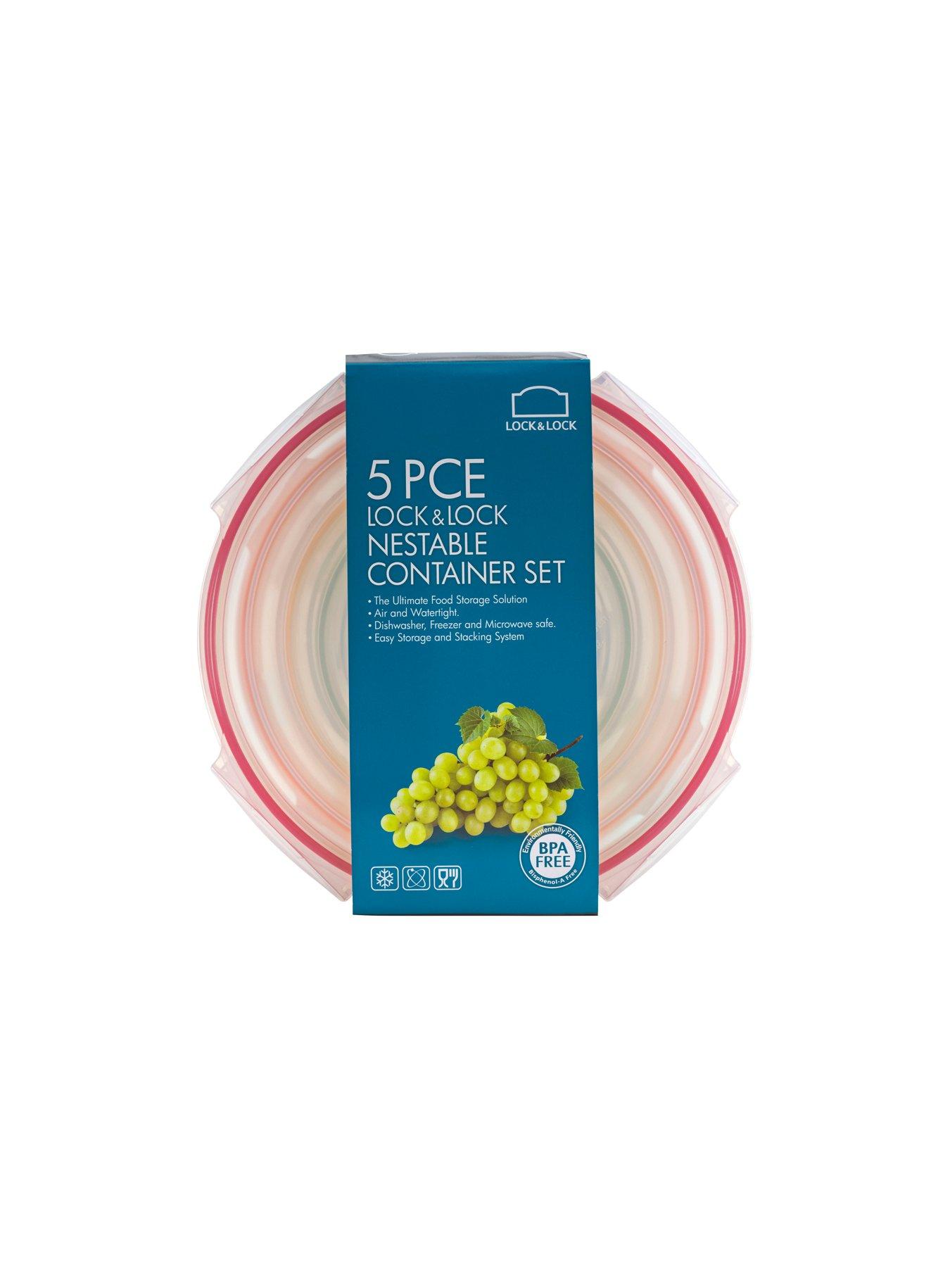 Image 5 of 7 of Lock and Lock 5pce Container Set - Round Bowls, Nestable With Col Seals 2.1lt/1.4lt/850ml/480ml/250ml