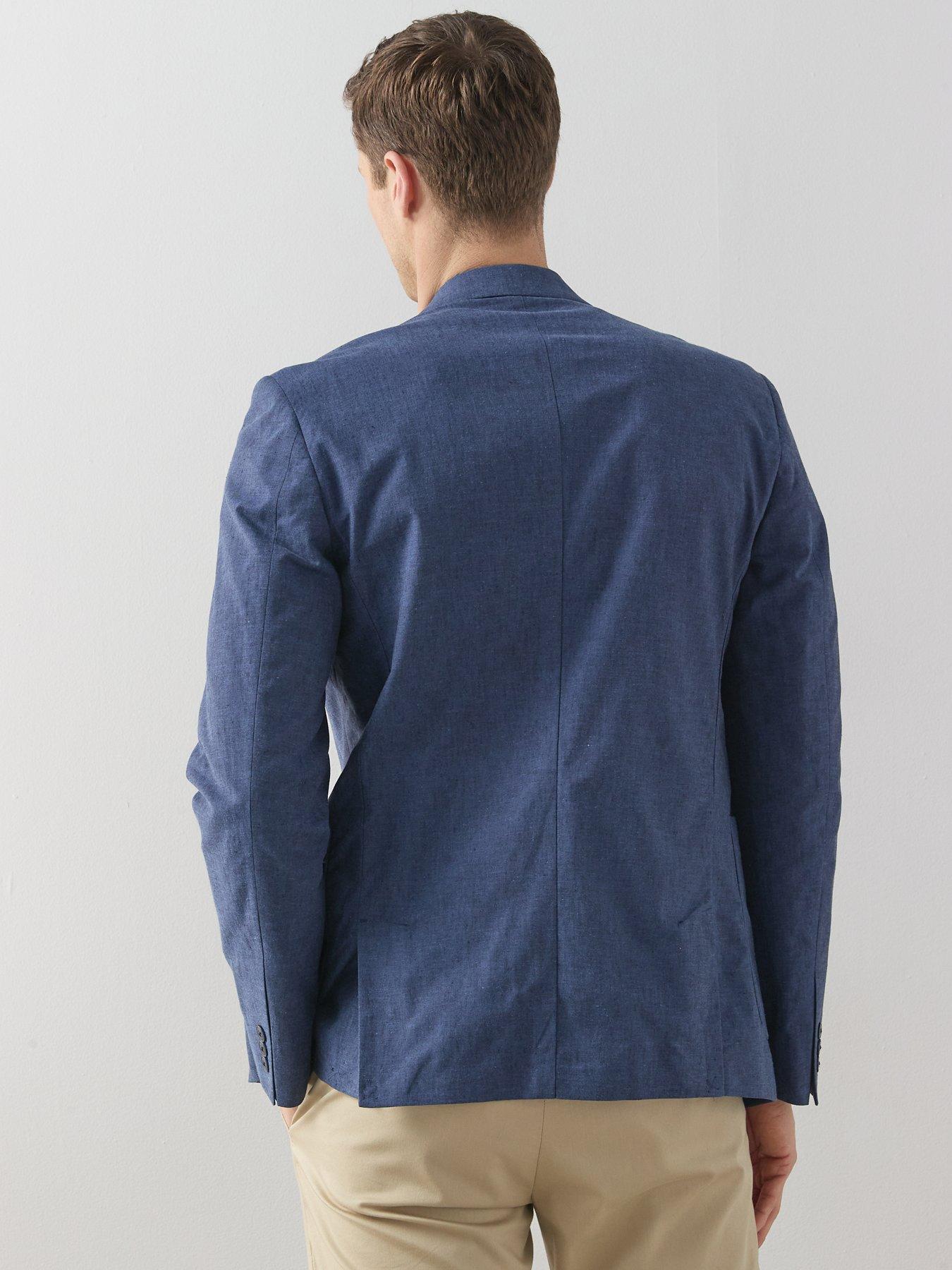 Image 2 of 6 of Very Man Slim Fit Cotton Linen Suit Jacket - Navy