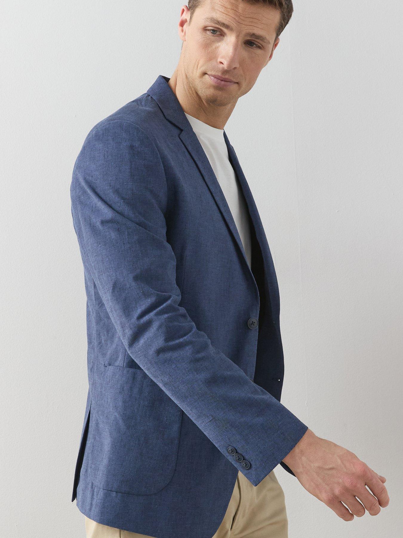 Image 4 of 6 of Very Man Slim Fit Cotton Linen Suit Jacket - Navy