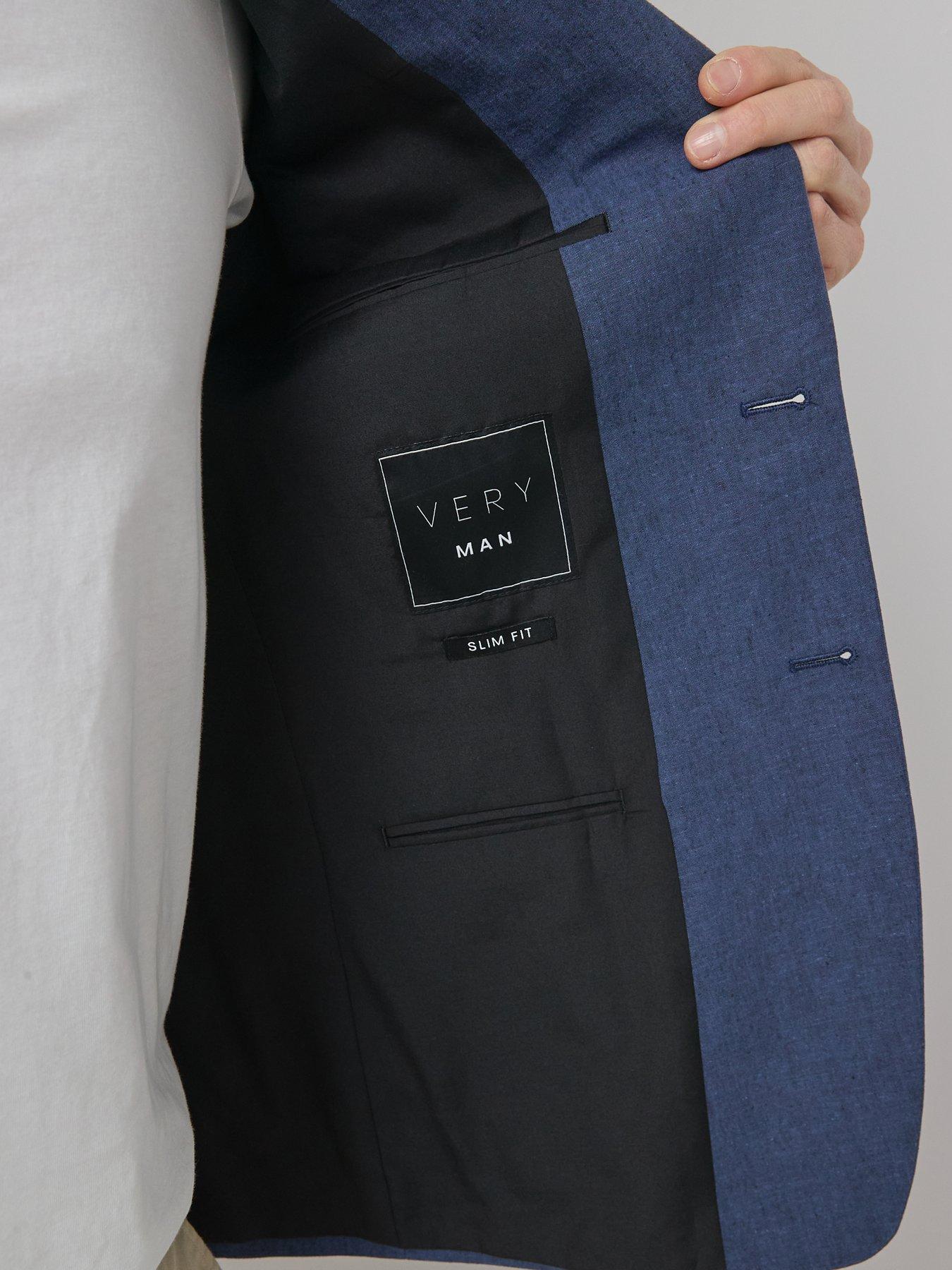 Image 5 of 6 of Very Man Slim Fit Cotton Linen Suit Jacket - Navy