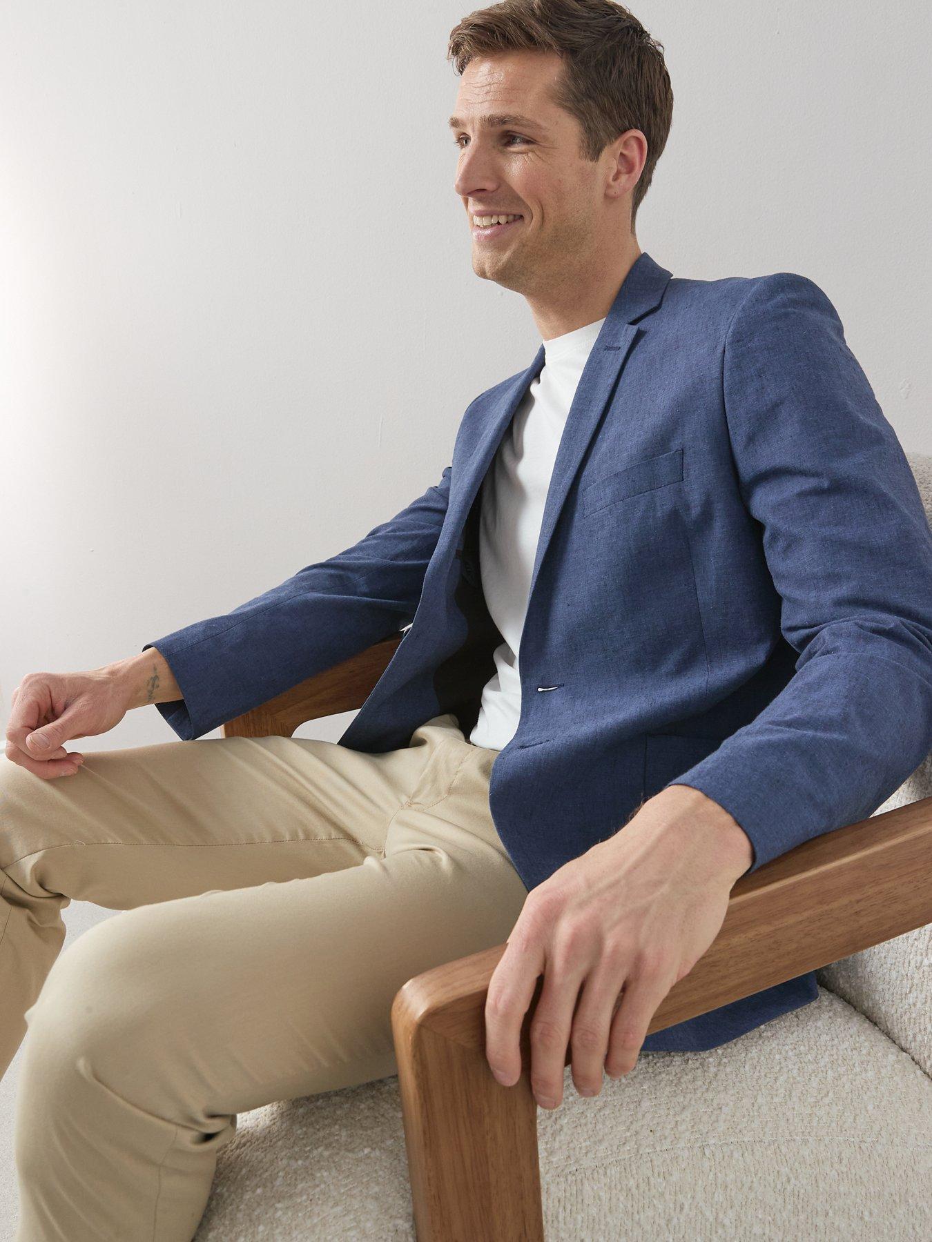 Image 6 of 6 of Very Man Slim Fit Cotton Linen Suit Jacket - Navy