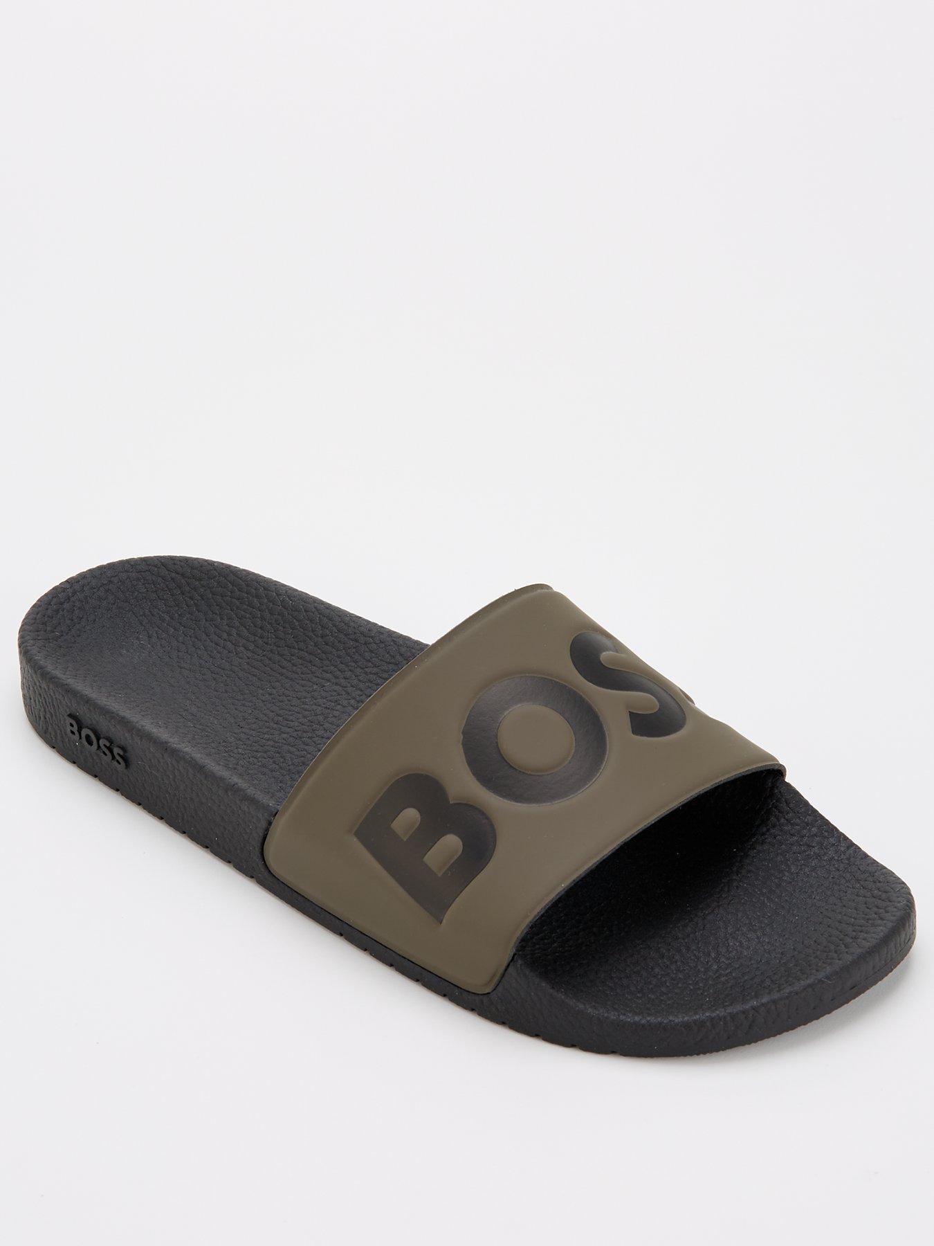 Image of BOSS Aryeh Contrast Logo Sliders - Khaki