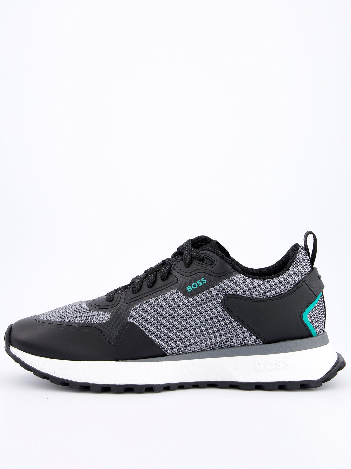 Image of BOSS Jonah Mesh and PU Leather Lace Runners - Grey