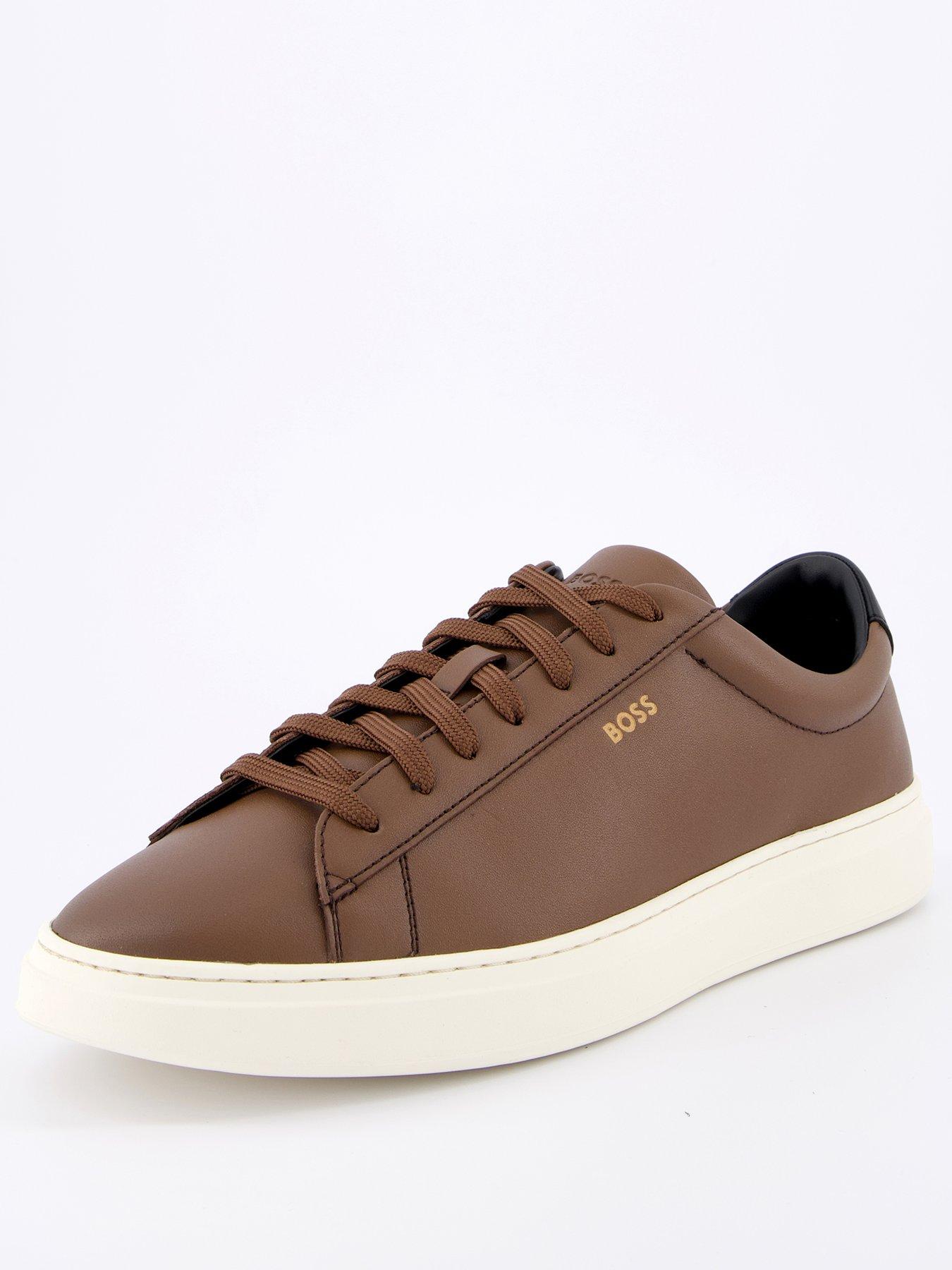 boss-kieran-gold-logo-leather-lace-sneaker--brownstillFront