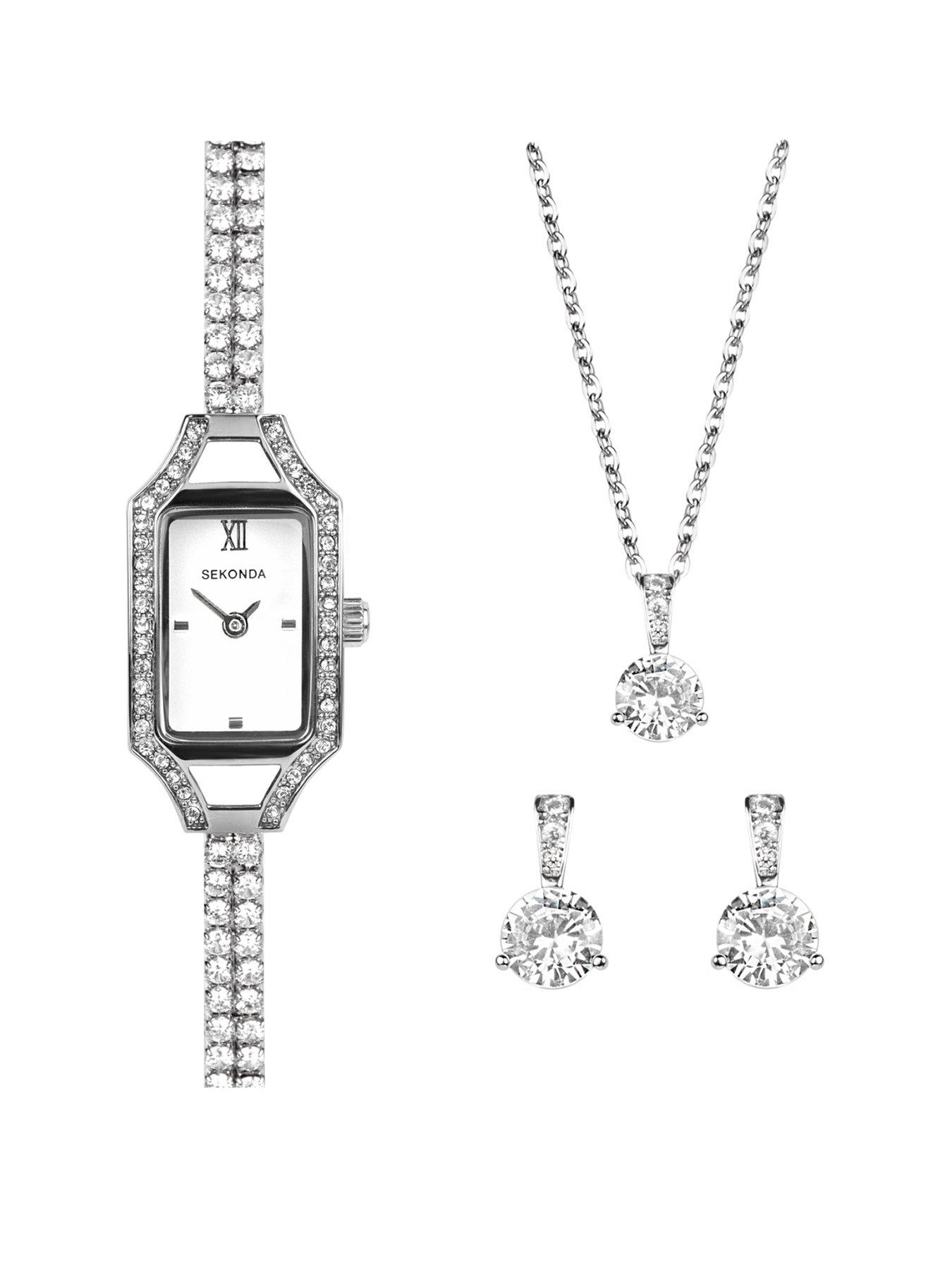 undefined Sekonda Womens Gatsby Silver Brass Bracelet with Silver White Dial Analogue Gift Set