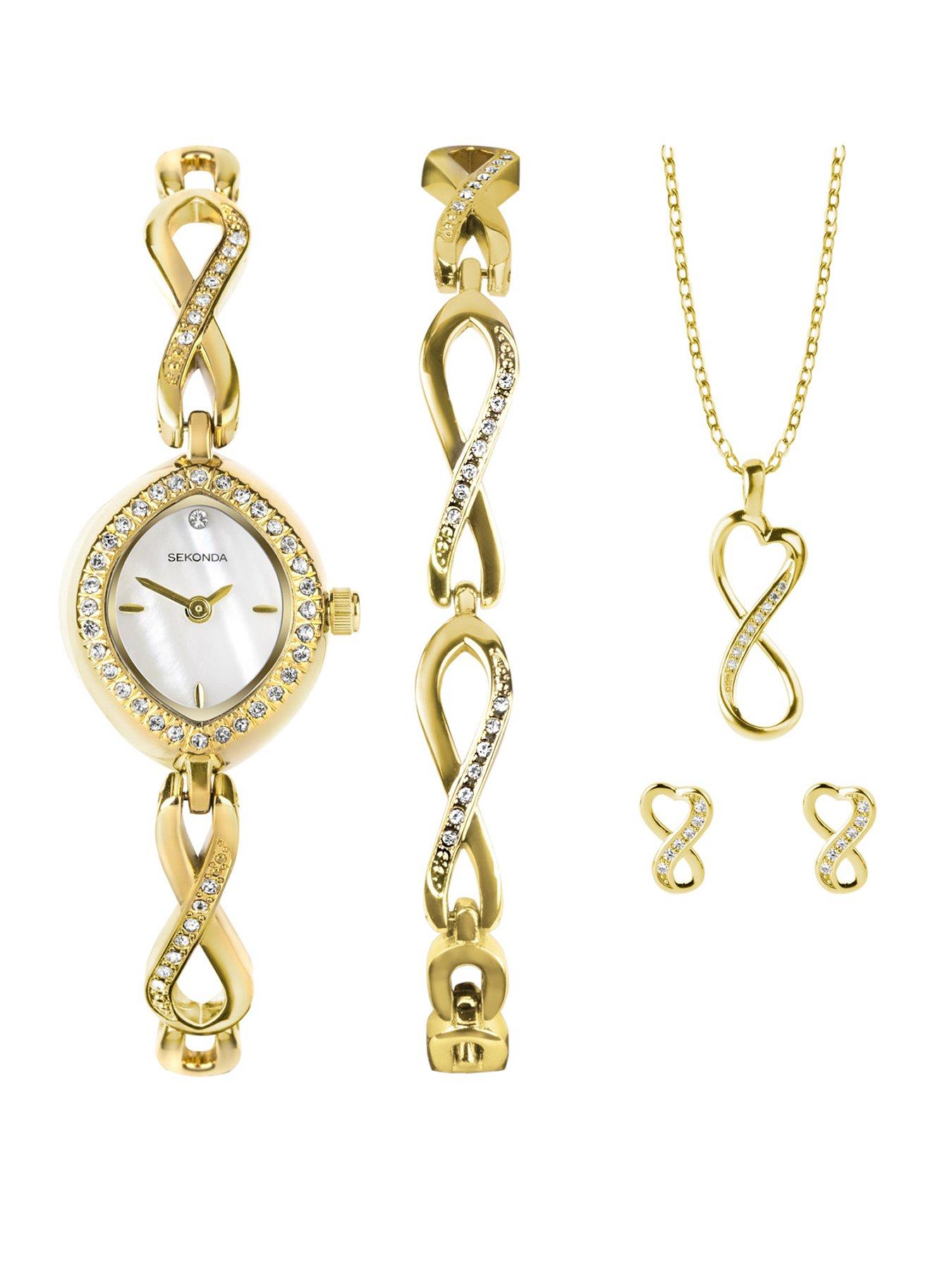 Sekonda Womens Infinity Gold Alloy Bracelet Watch with White Dial Analogue Gift Set
