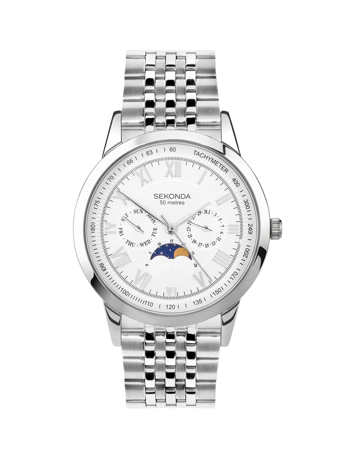 undefined Sekonda Mens Armstrong Silver Stainless Steel Bracelet with Silver White Dial Analogue Watch
