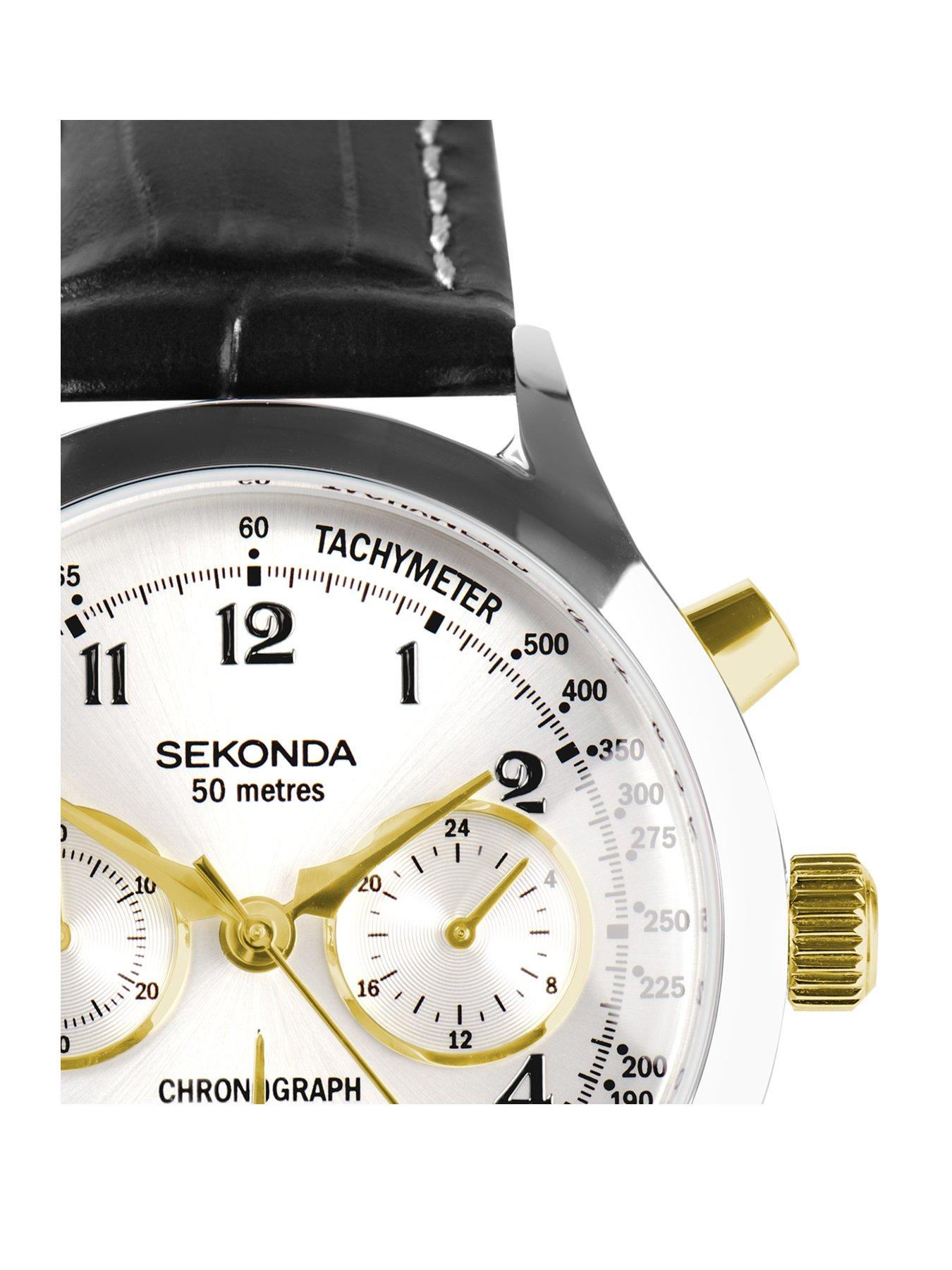 sekonda-sekonda-mens-archer-black-leather-bracelet-with-silver-white-dial-chronograph-watchstillFront