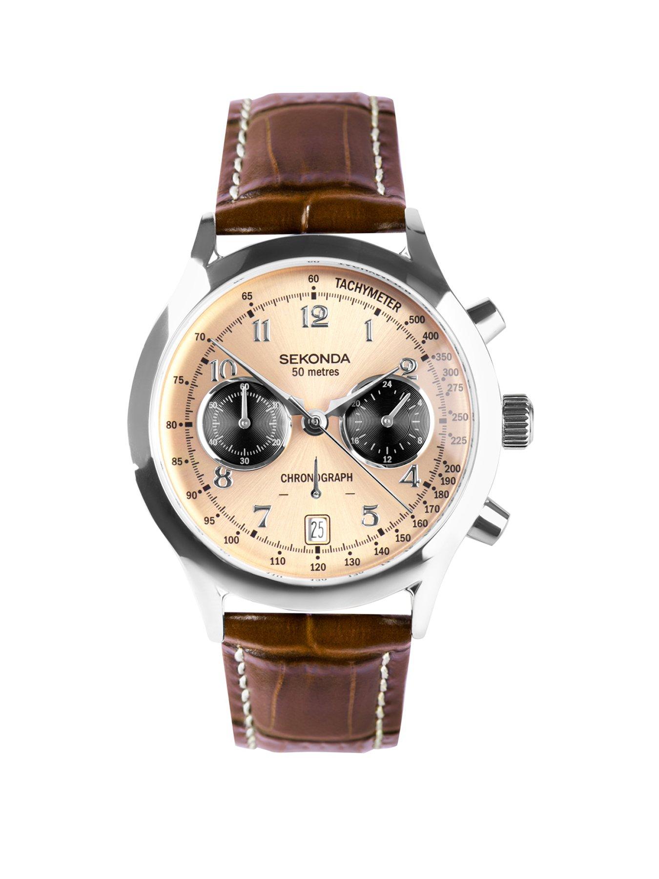 Sekonda Sekonda Mens Archer Brown Leather Bracelet with Rose Gold Dial Chronograph Watch