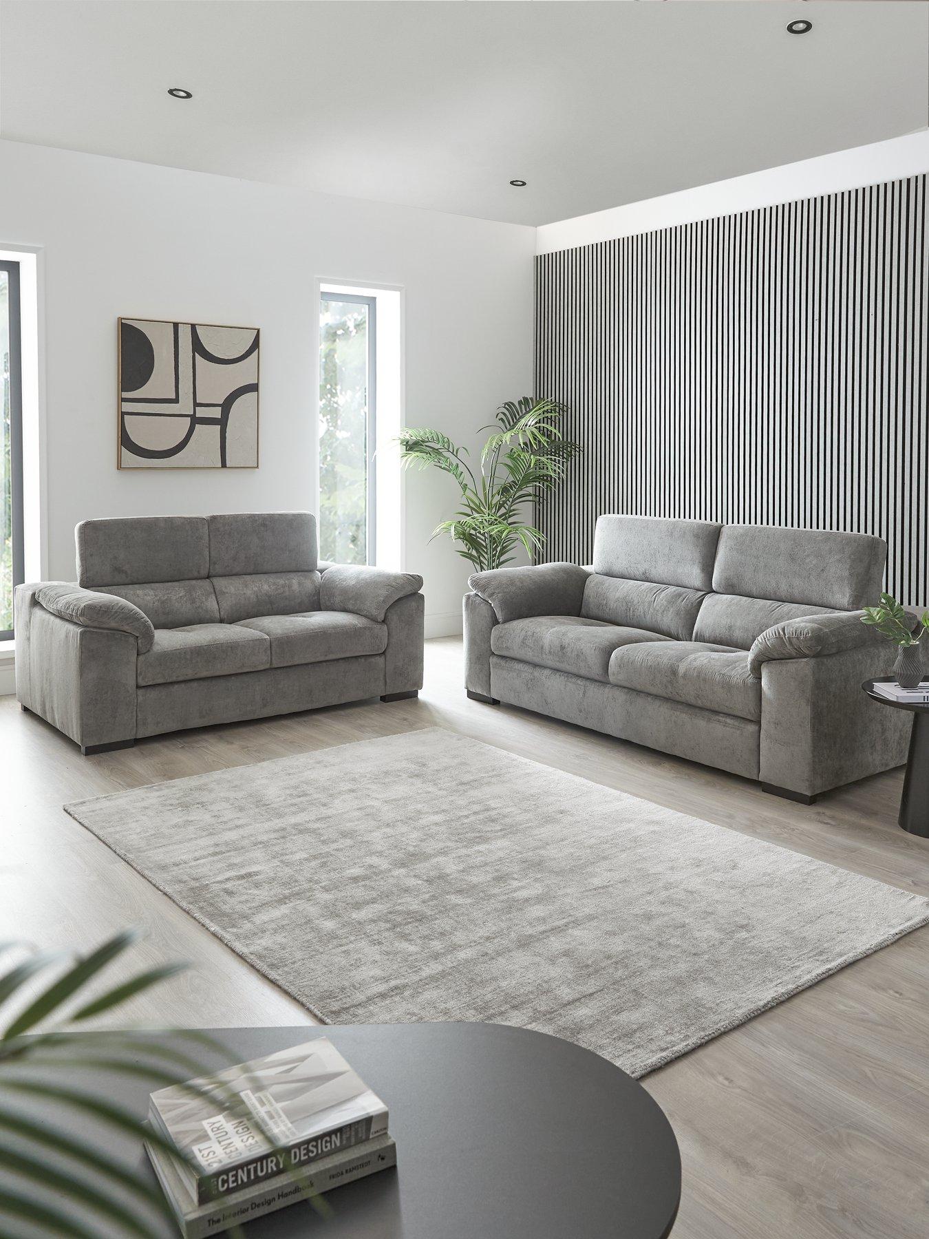 Image of  Brady 3 + 2 Seater Fabric Sofa Set (Buy  &  SAVE!) - Grey/Walnut - FSC Certified