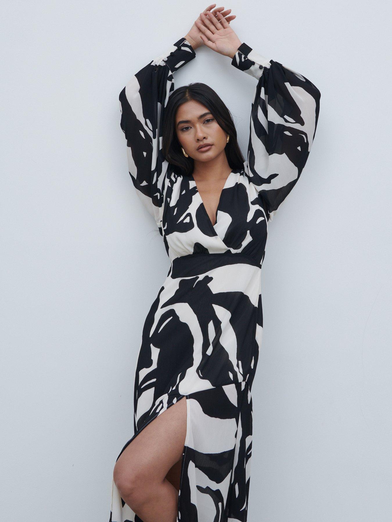 pretty-lavish-printed-balloon-sleeve-dress-black-whitestillFront