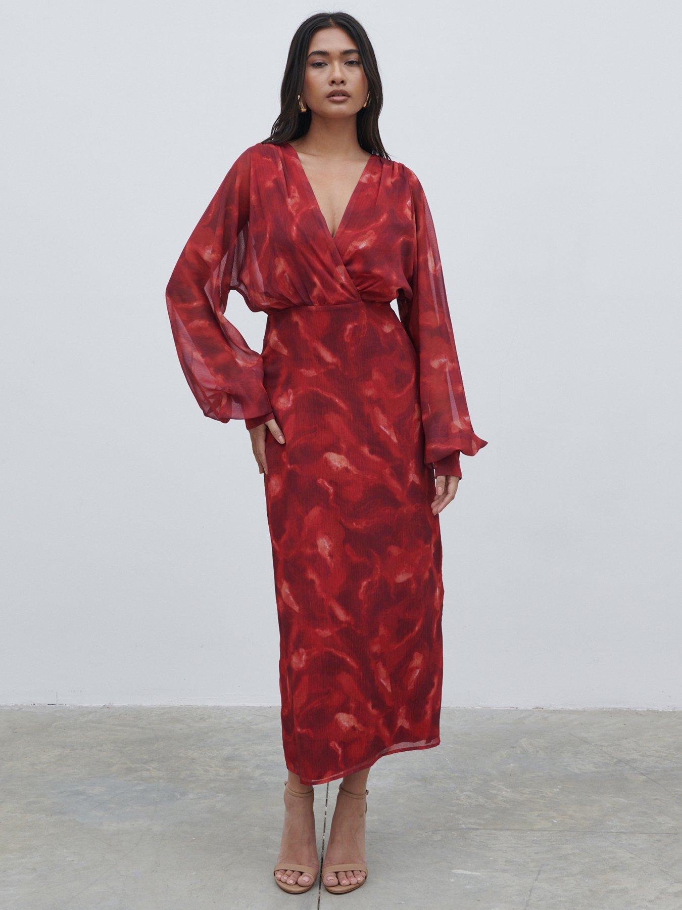 pretty-lavish-floral-batwing-midaxi-dress-dark-red