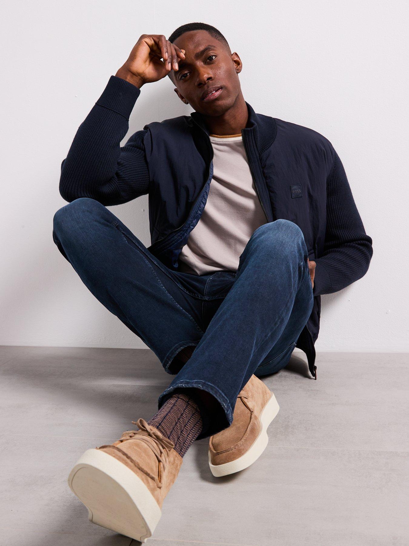 Image of BOSS Kydalbrio Relaxed Fit Nylon Front Knitted Jumper - Dark Blue