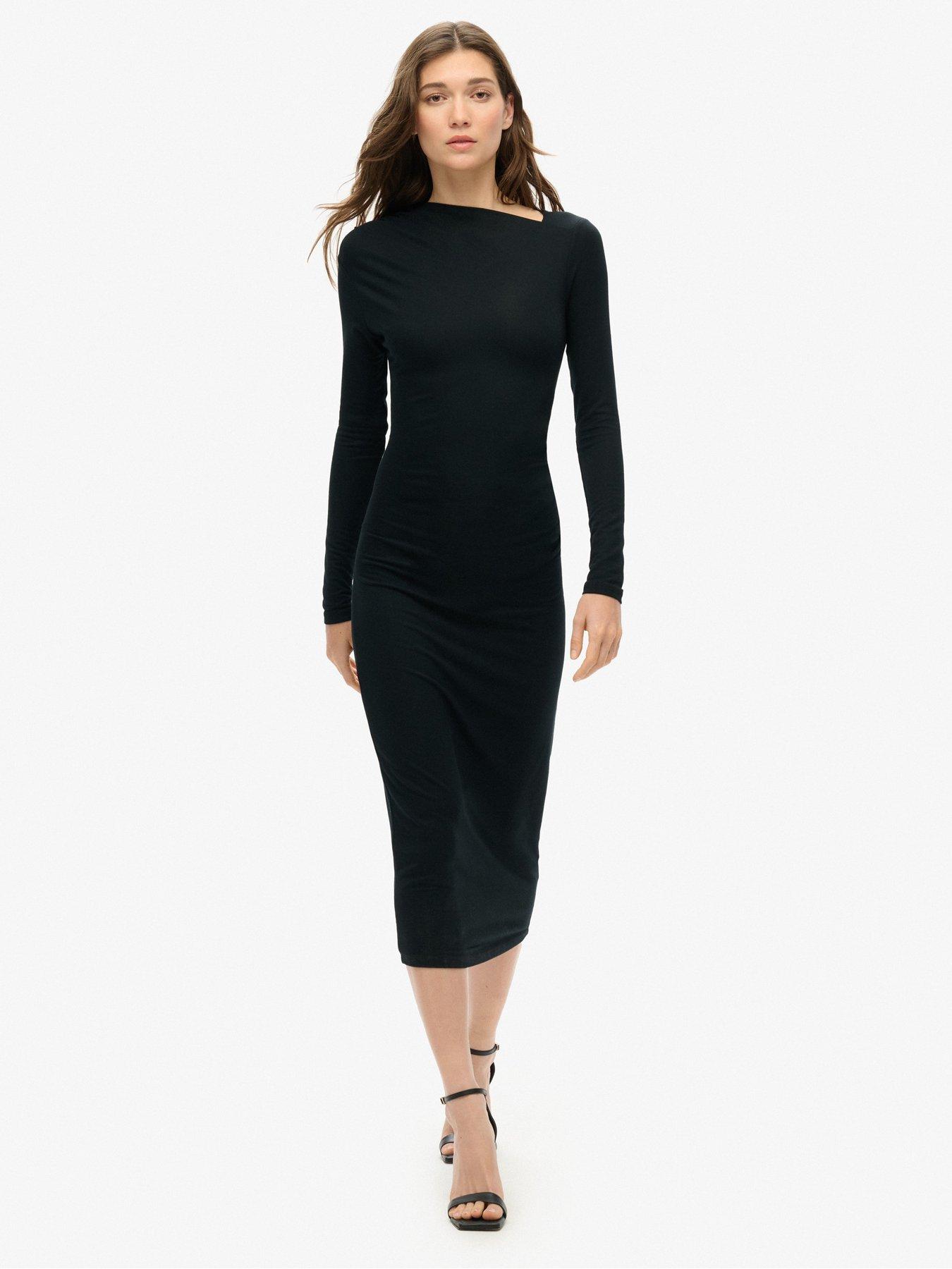 superdry-long-sleeve-ruched-midi-dress-black