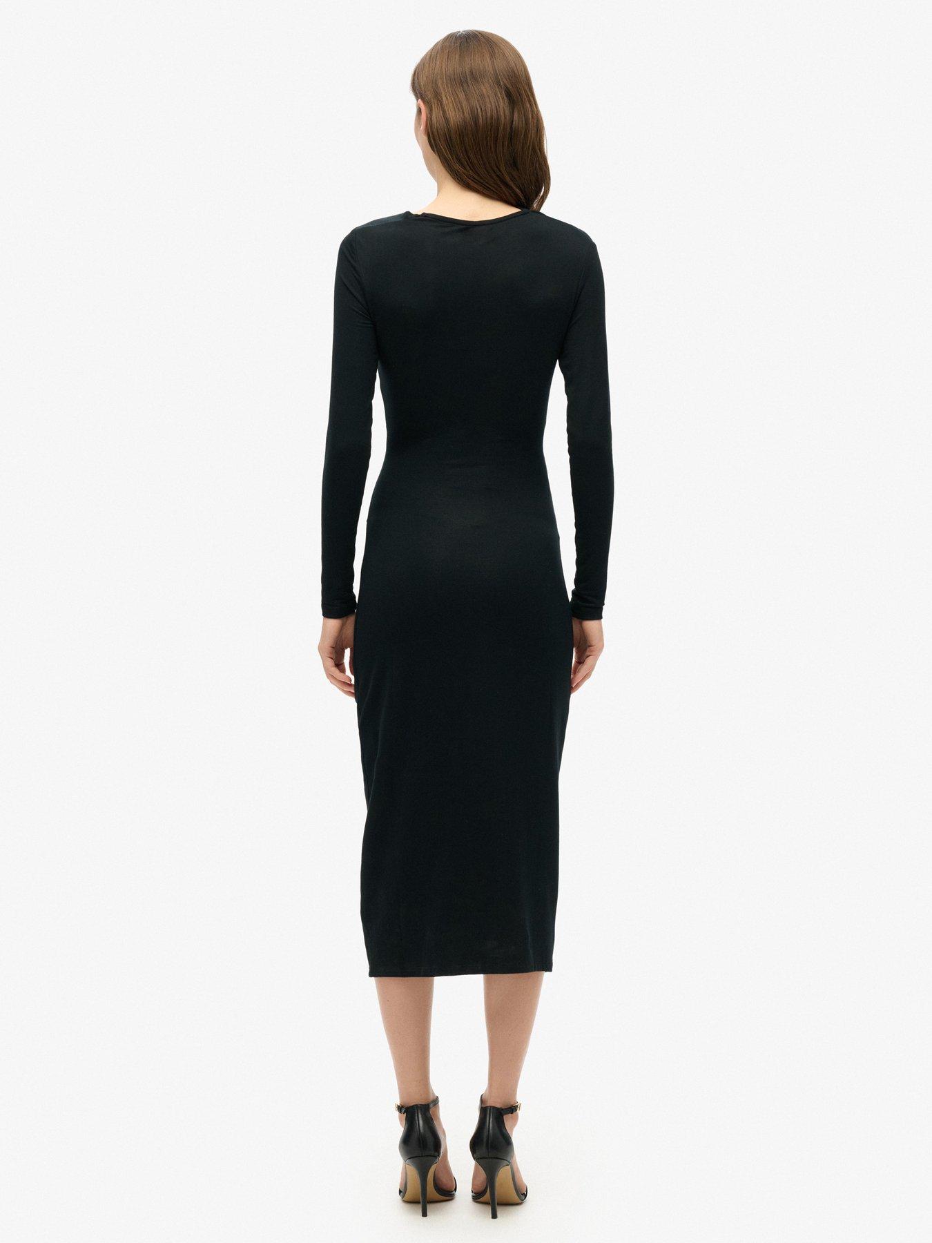 superdry-long-sleeve-ruched-midi-dress-blackstillFront