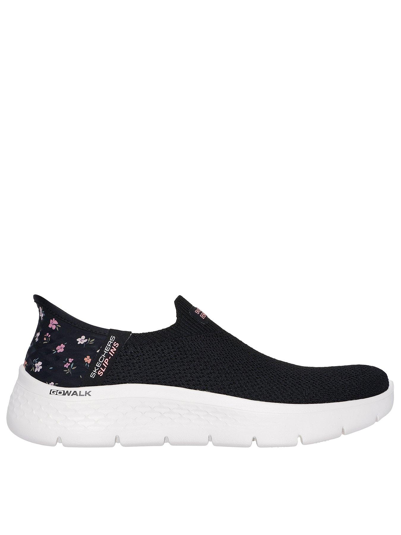 Image of Skechers Go Walk Flex Slip-ins Stretch Knit Trainer - Black /pink Trim