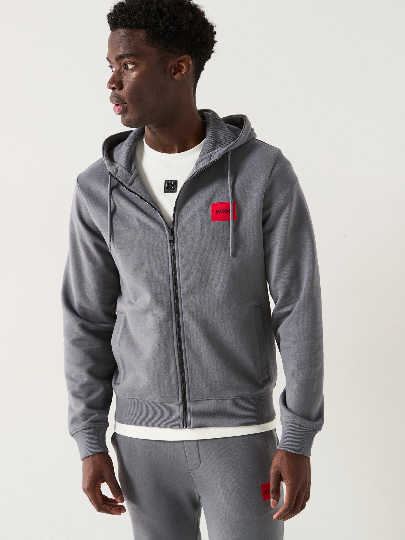 Image of HUGO Doak212 Red Patch Logo Cuff Joggers - Grey