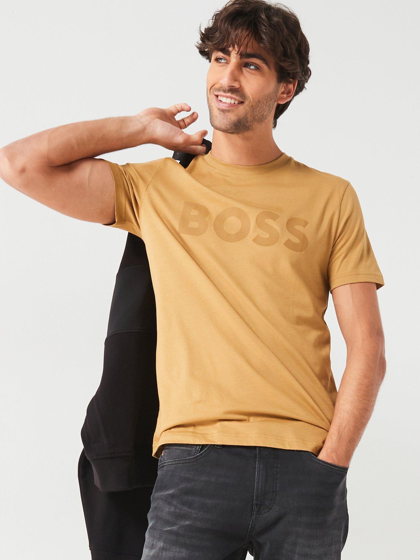 boss-thinking-1-regular-fit-large-logo-t-shirt-beige