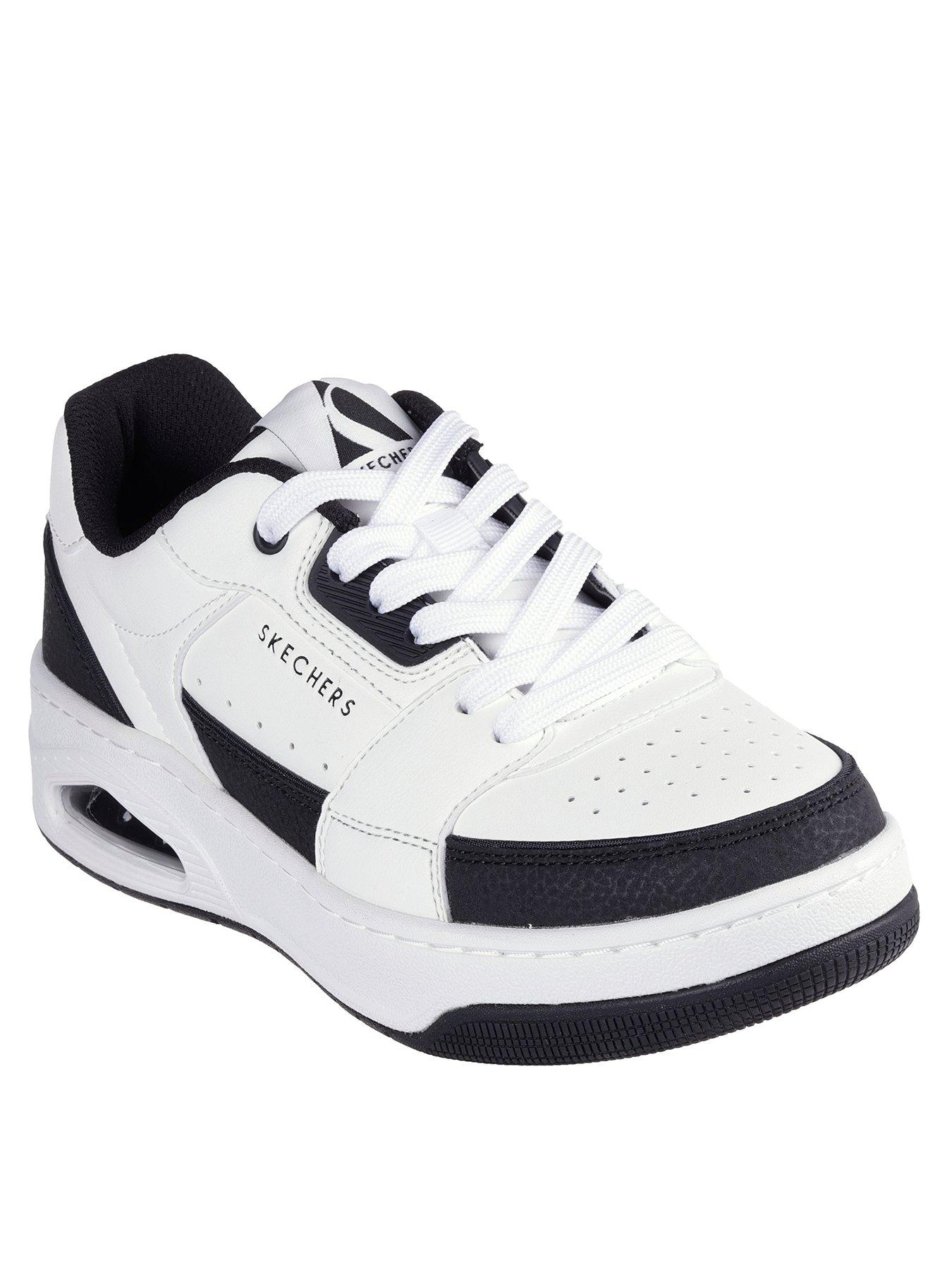 Image 2 of 5 of Skechers Uno Court Embossed Leather Lace Up Court Trainer - White Leather/ Duraleather Black Trim