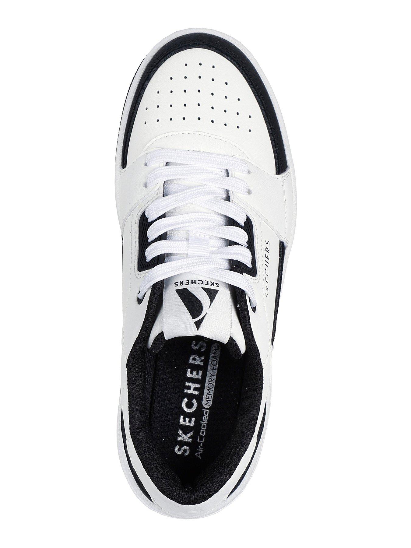 Image 3 of 5 of Skechers Uno Court Embossed Leather Lace Up Court Trainer - White Leather/ Duraleather Black Trim