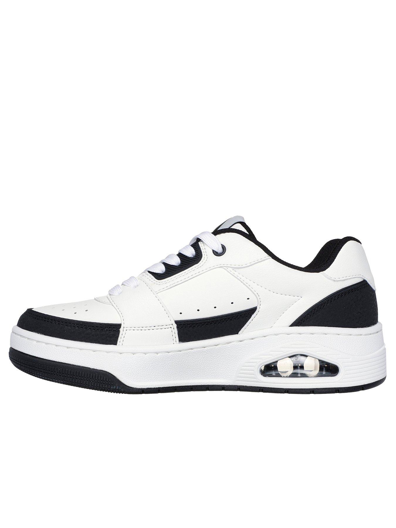 Image 5 of 5 of Skechers Uno Court Embossed Leather Lace Up Court Trainer - White Leather/ Duraleather Black Trim