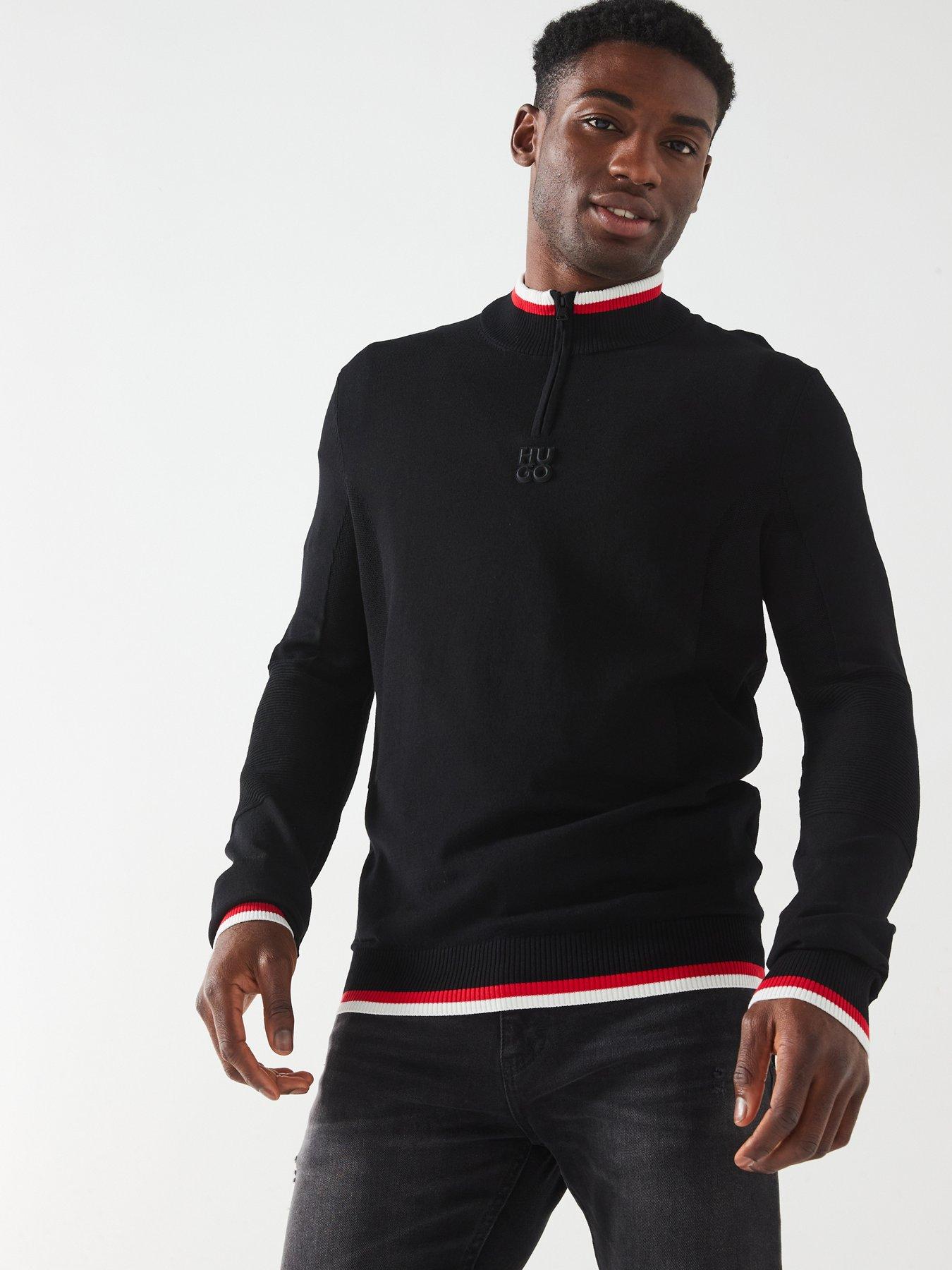 hugo-selo-regular-fit-stacked-logo-14-zip-knitted-jumper-black