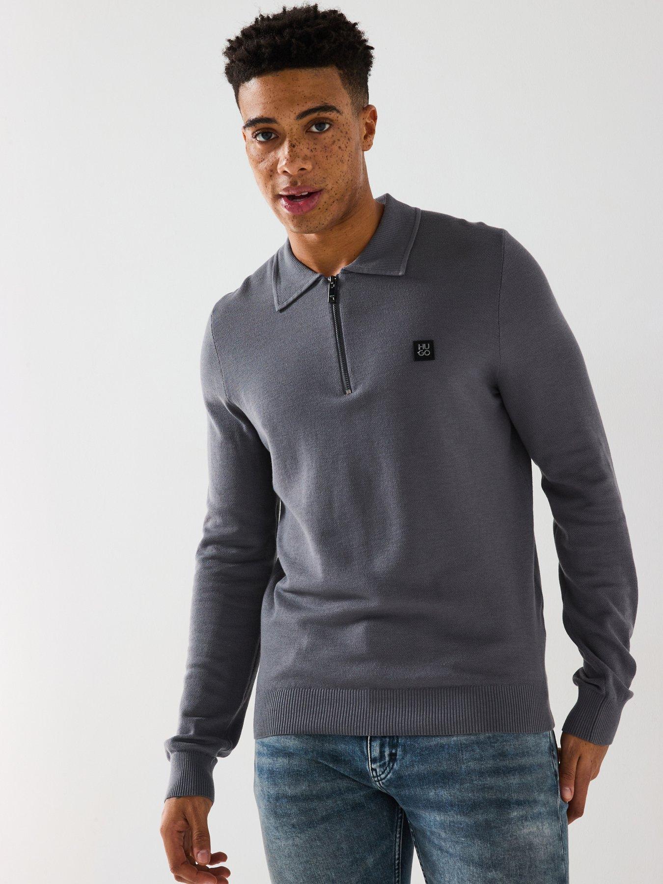 Image of HUGO Sastone 1/4 Zip Knitted Jumper - Grey