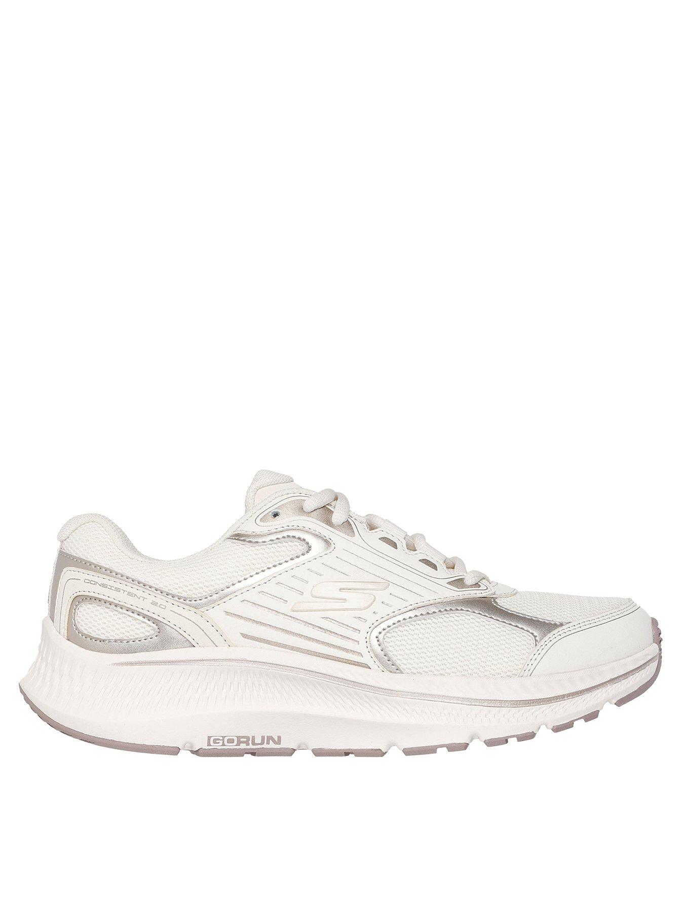 Image of Skechers Go Run Consistent 2.0 Leather Overlay Lace Up W/ Athletic Mesh Natural Leather/Gold Trim