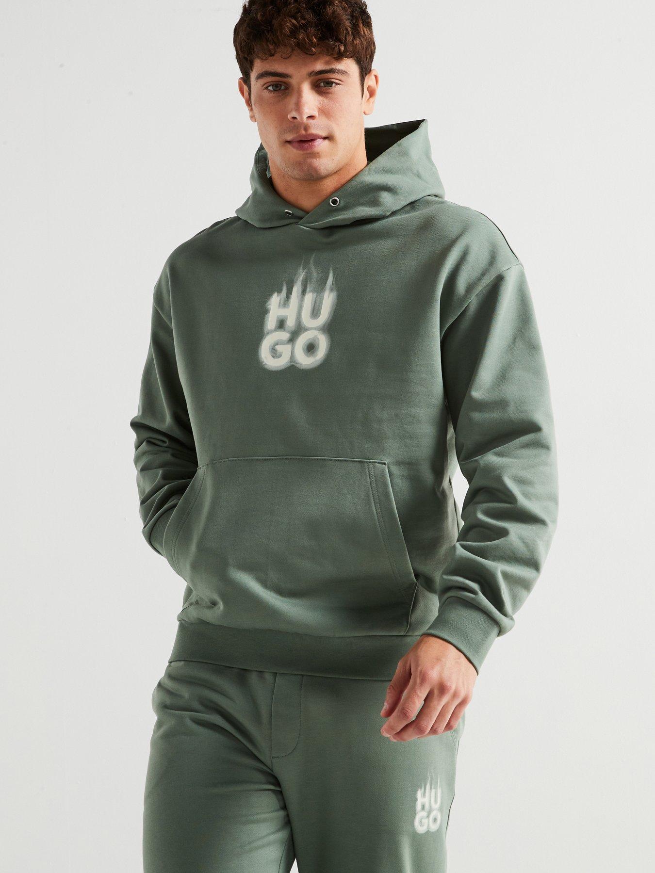 hugo-defnio-relaxed-fit-smoky-logo-overhead-hoodie-green