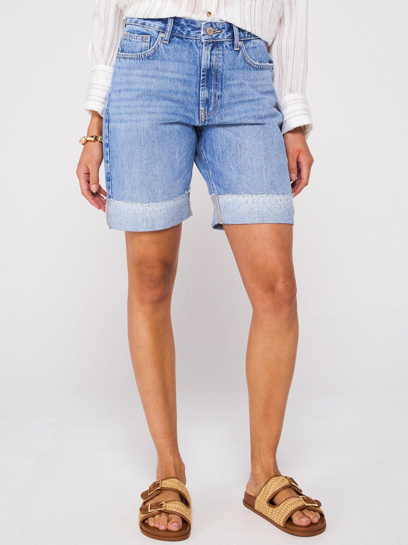 Image 1 of 6 of V by Very Boyfriend Denim Shorts - Mid Wash