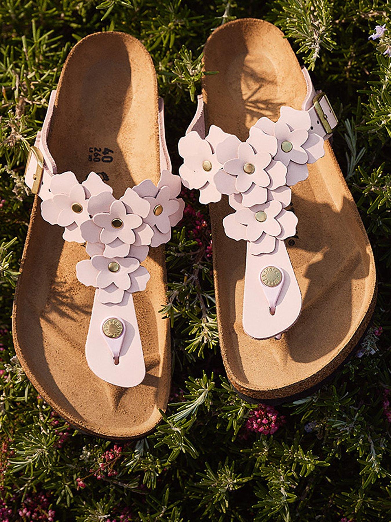Image 1 of 3 of Birkenstock Gizeh Leather Flower Sandal - Pink