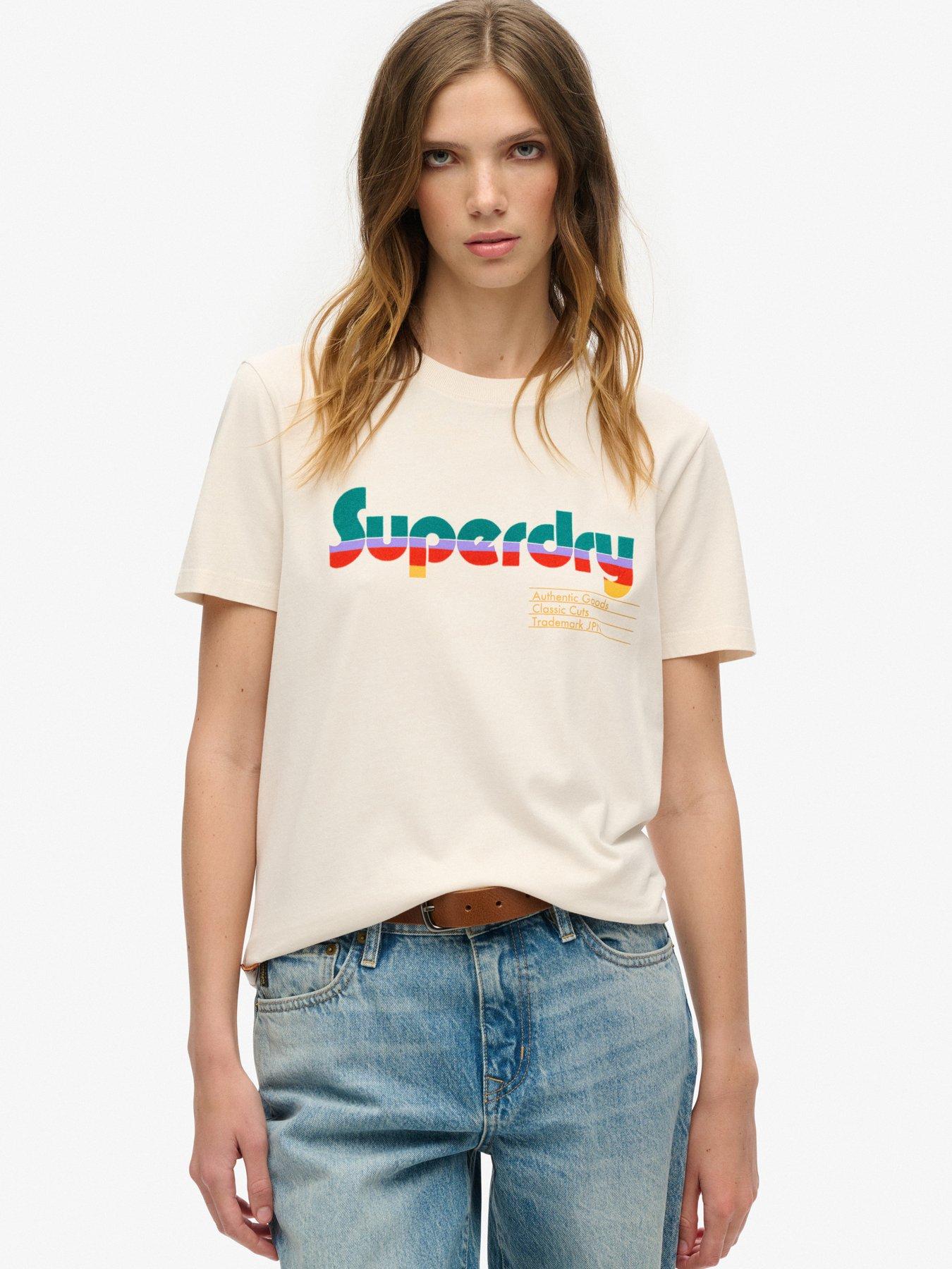 Superdry Retro Flock Relaxed T-Shirt - White