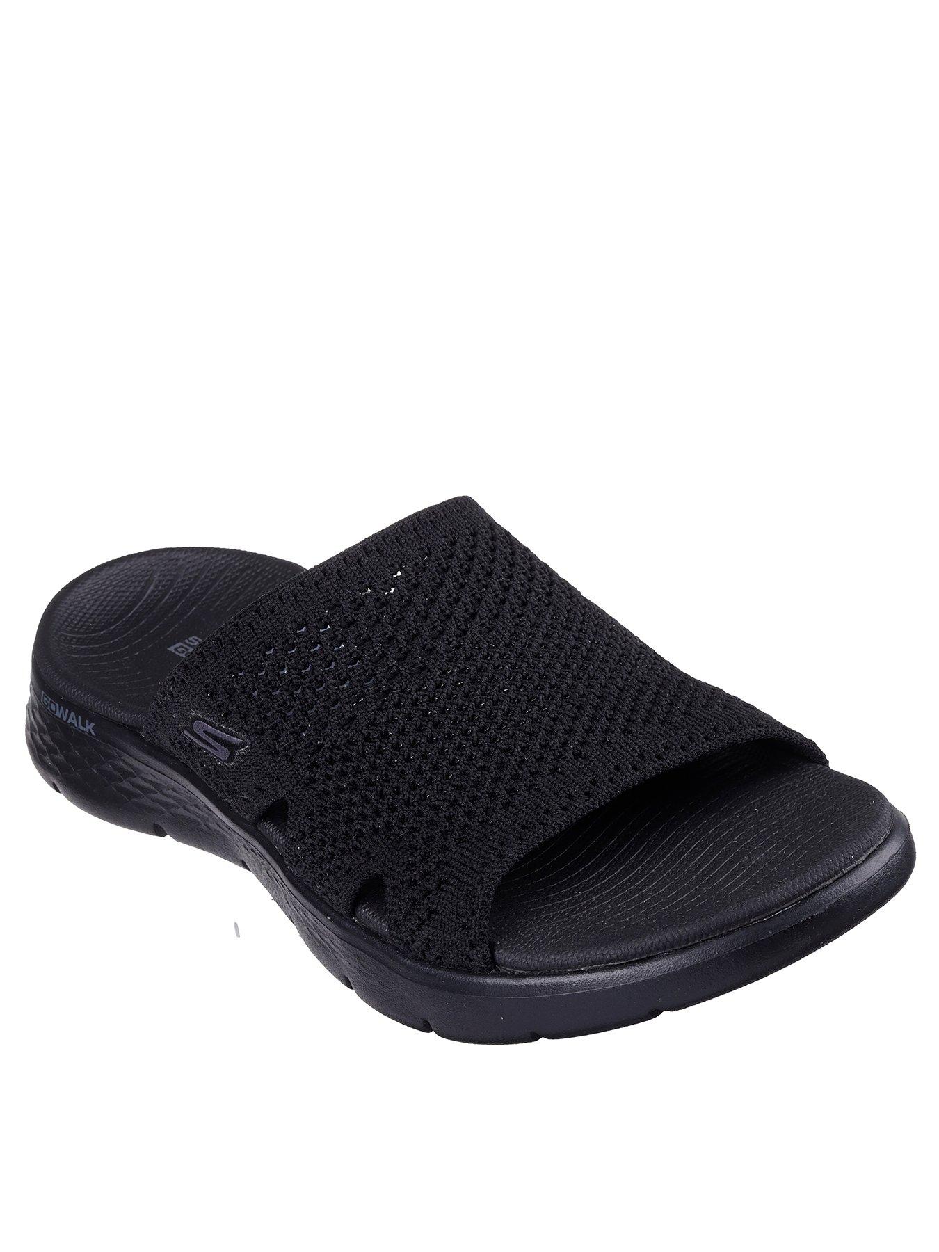 skechers-go-walk-flex-textured-knit-sandal-blackstillFront
