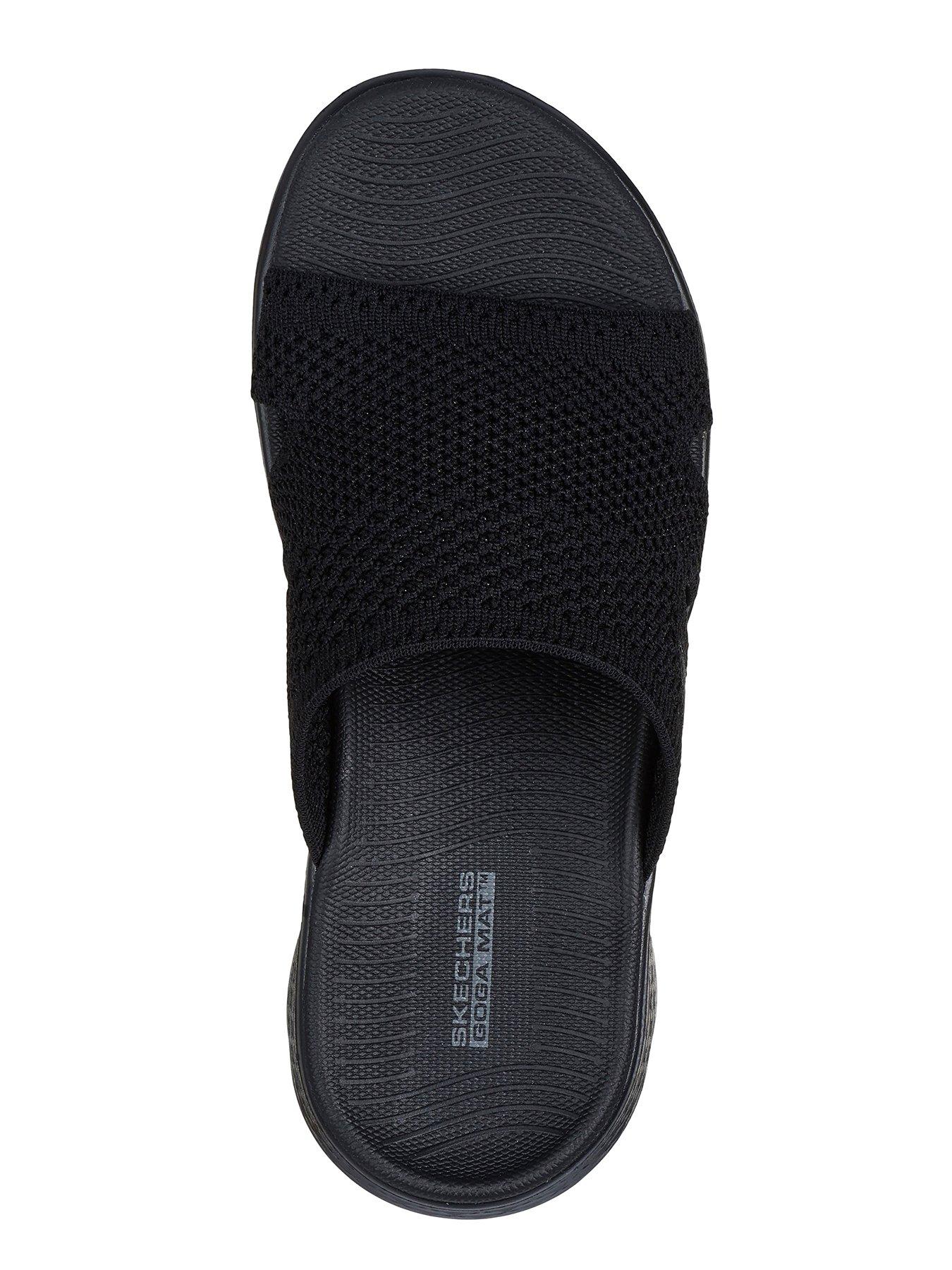 skechers-go-walk-flex-sandal-textured-knit-slide-w-peekaboo-detail-blackoutfit