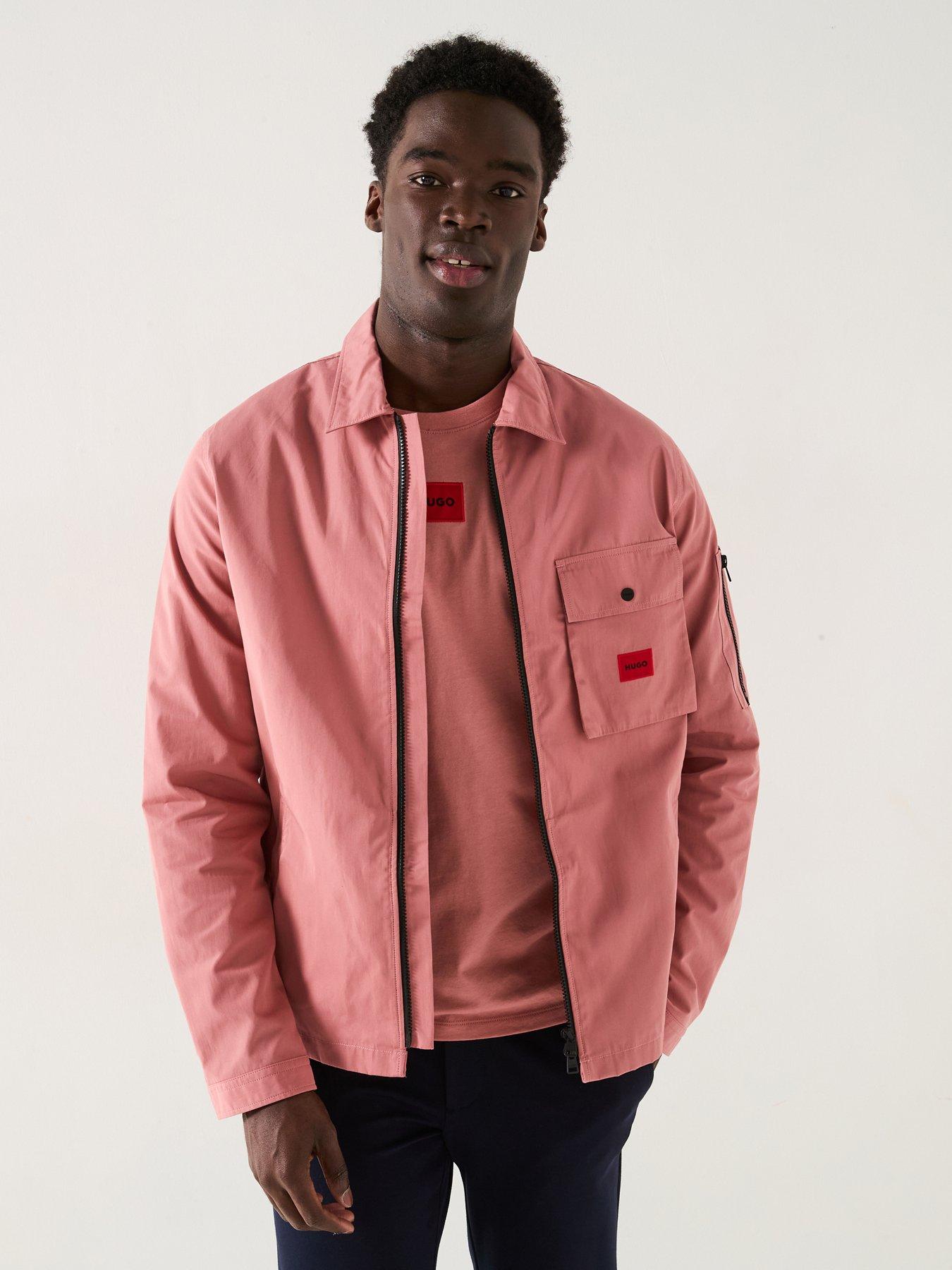 Image of HUGO Emmond Patch Pocket Logo Zip Thru Overshirt - Pink