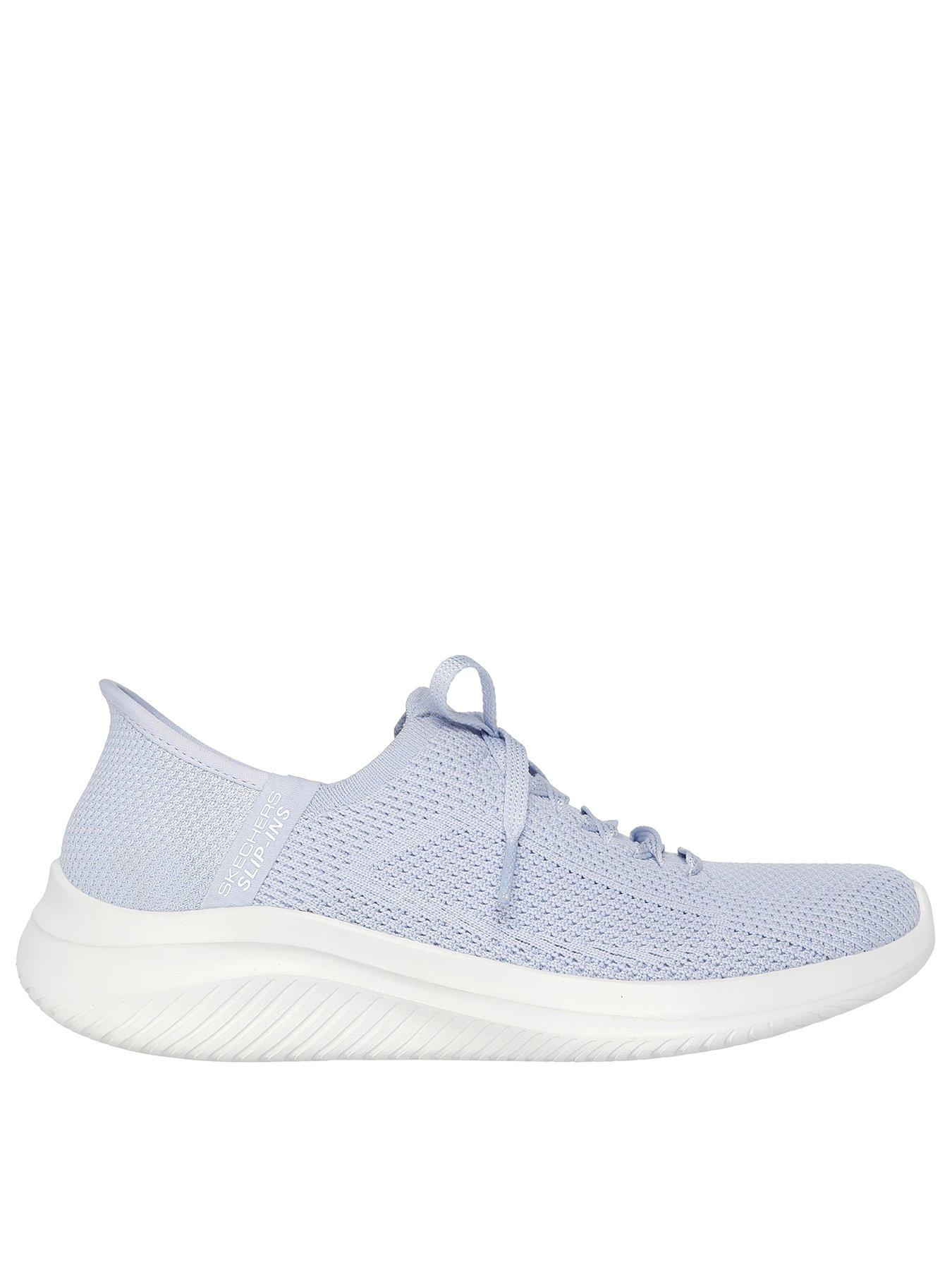 Skechers Ultra Flex 30 Engineered Stretch Knit Fixed Laced Slip-Ins W/ Air-Cooled Knit/Trim - Light Blue
