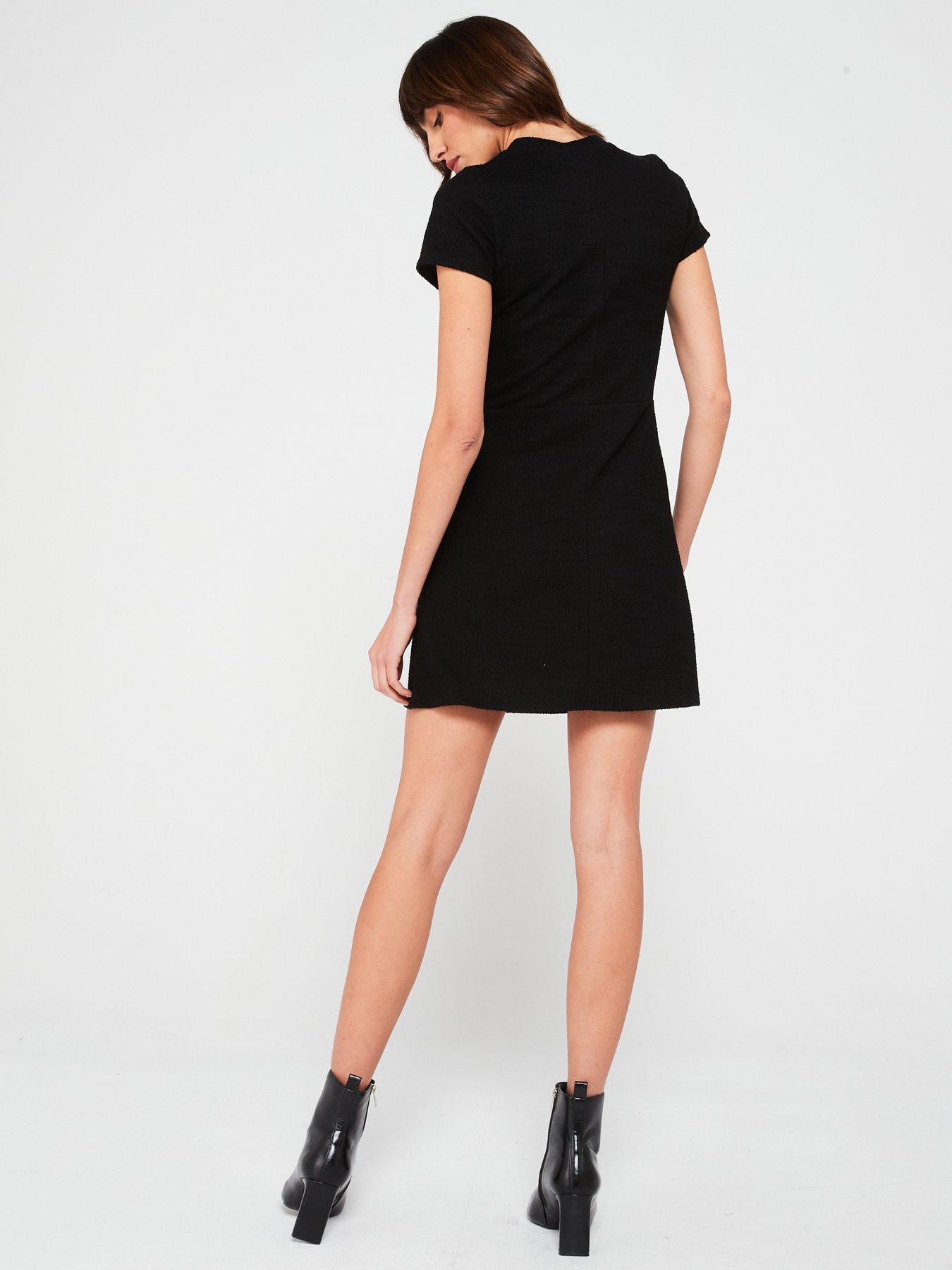 v-by-very-boucle-button-detail-mini-shift-dress-blackstillFront