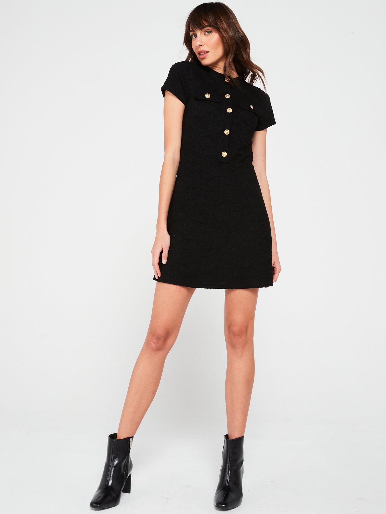 v-by-very-boucle-button-detail-mini-shift-dress-blackback