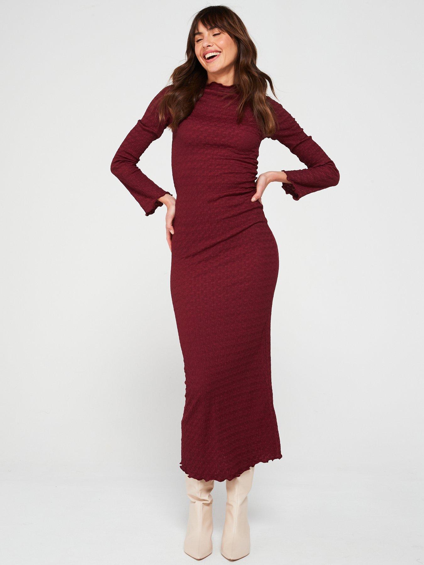 v-by-very-textured-fluted-sleeve-high-neck-midaxi-dress-purple