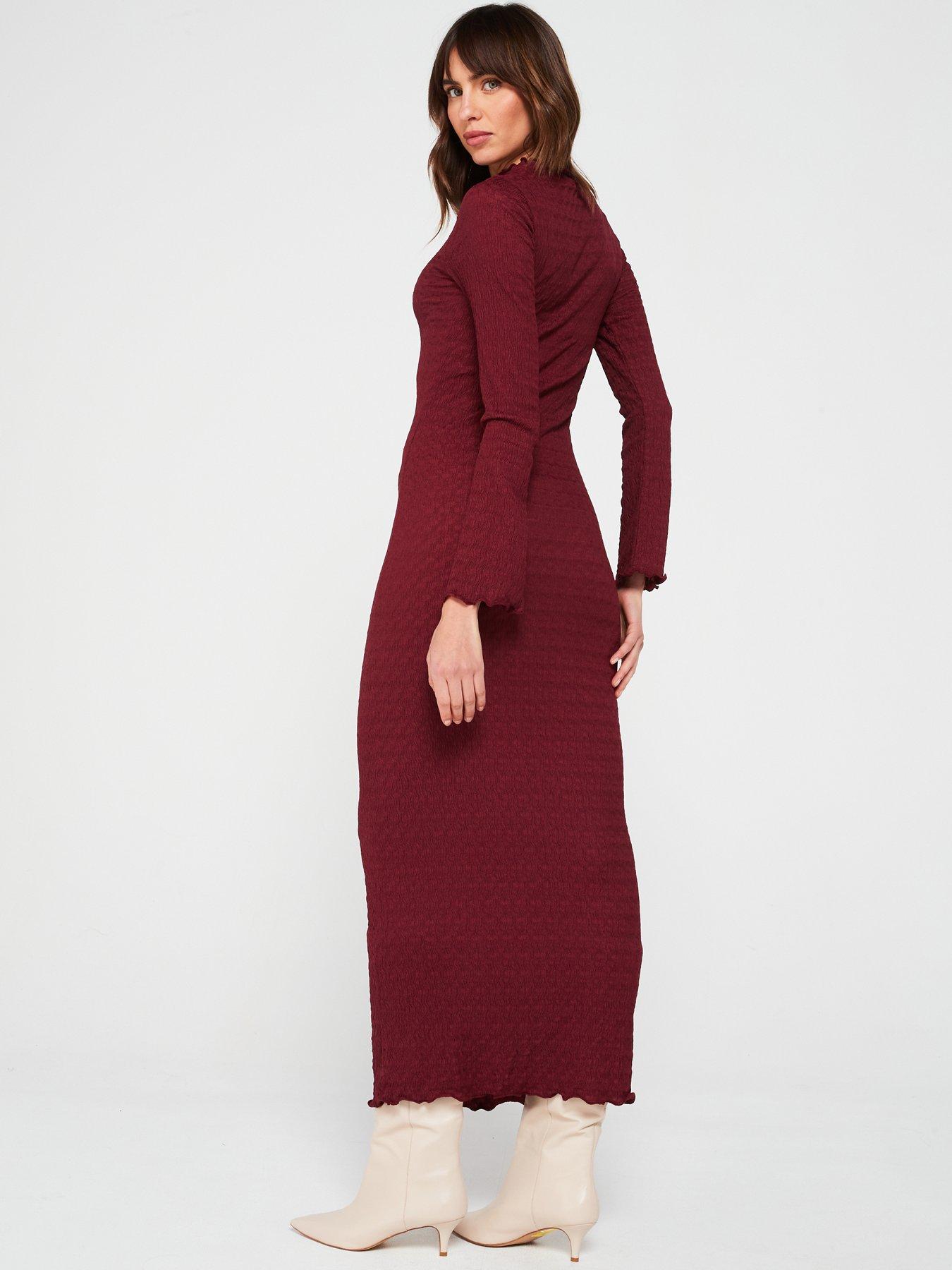 v-by-very-textured-fluted-sleeve-high-neck-midaxi-dress-purplestillFront