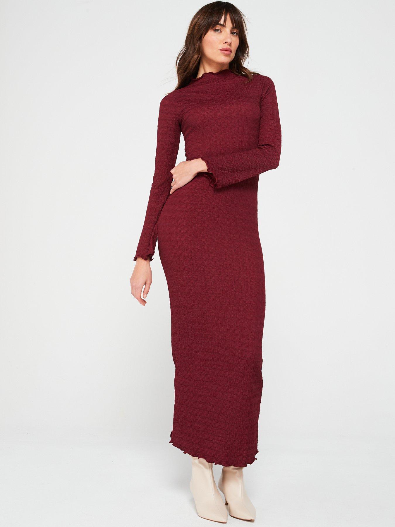 v-by-very-textured-fluted-sleeve-high-neck-midaxi-dress-purpledetail