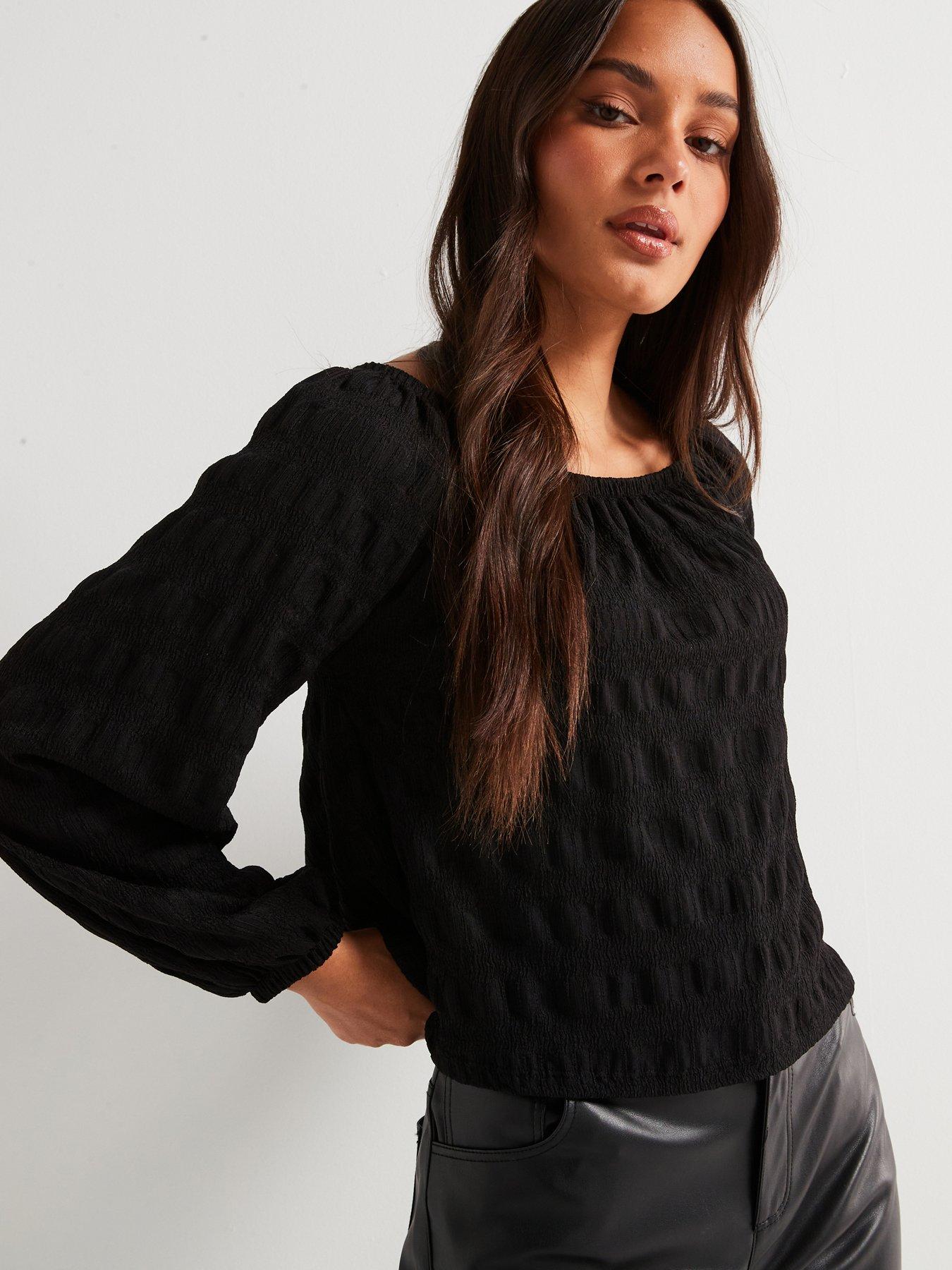 v-by-very-long-sleeve-textured-bardot-blackfront