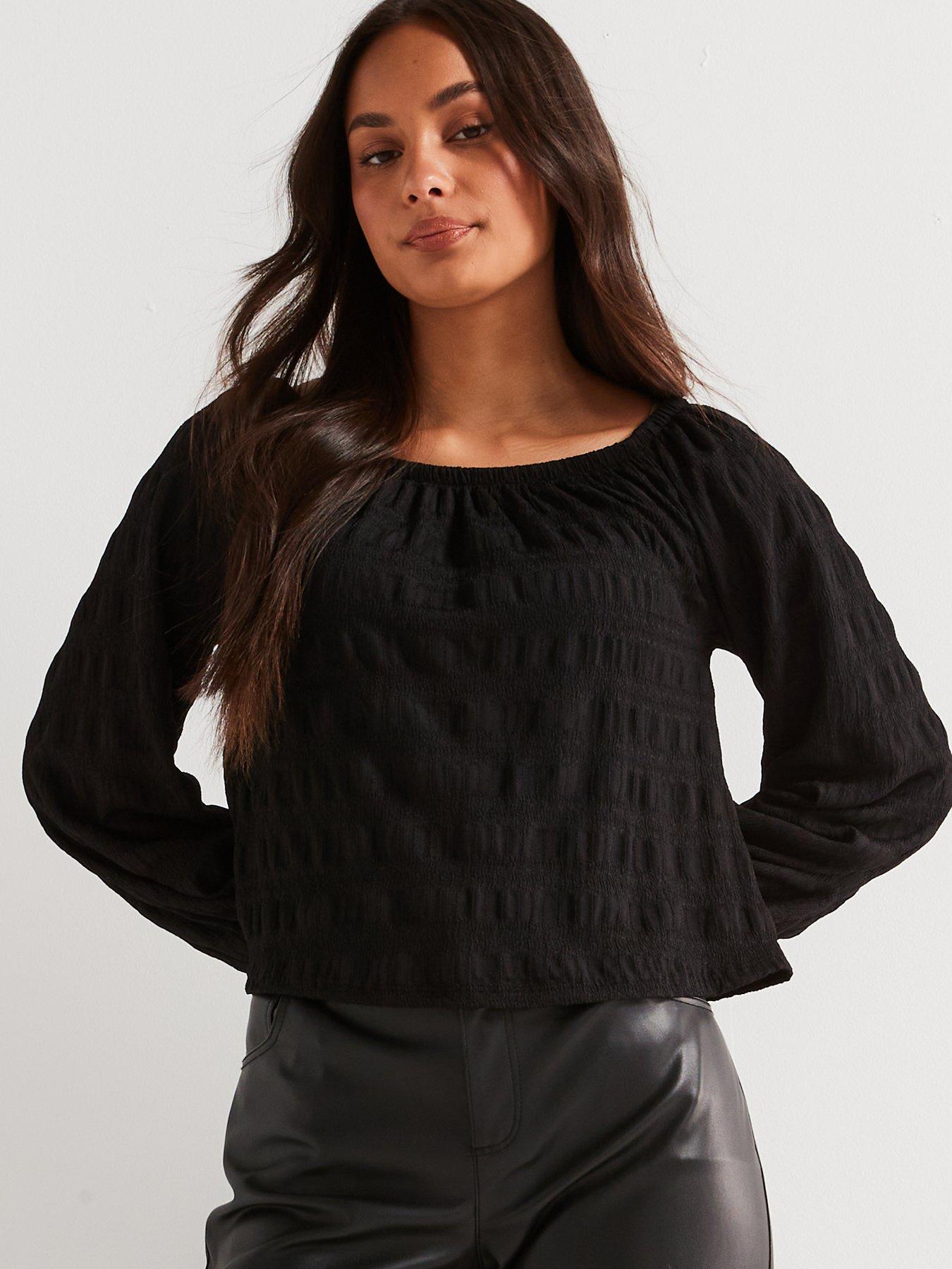 v-by-very-long-sleeve-textured-bardot-blackoutfit