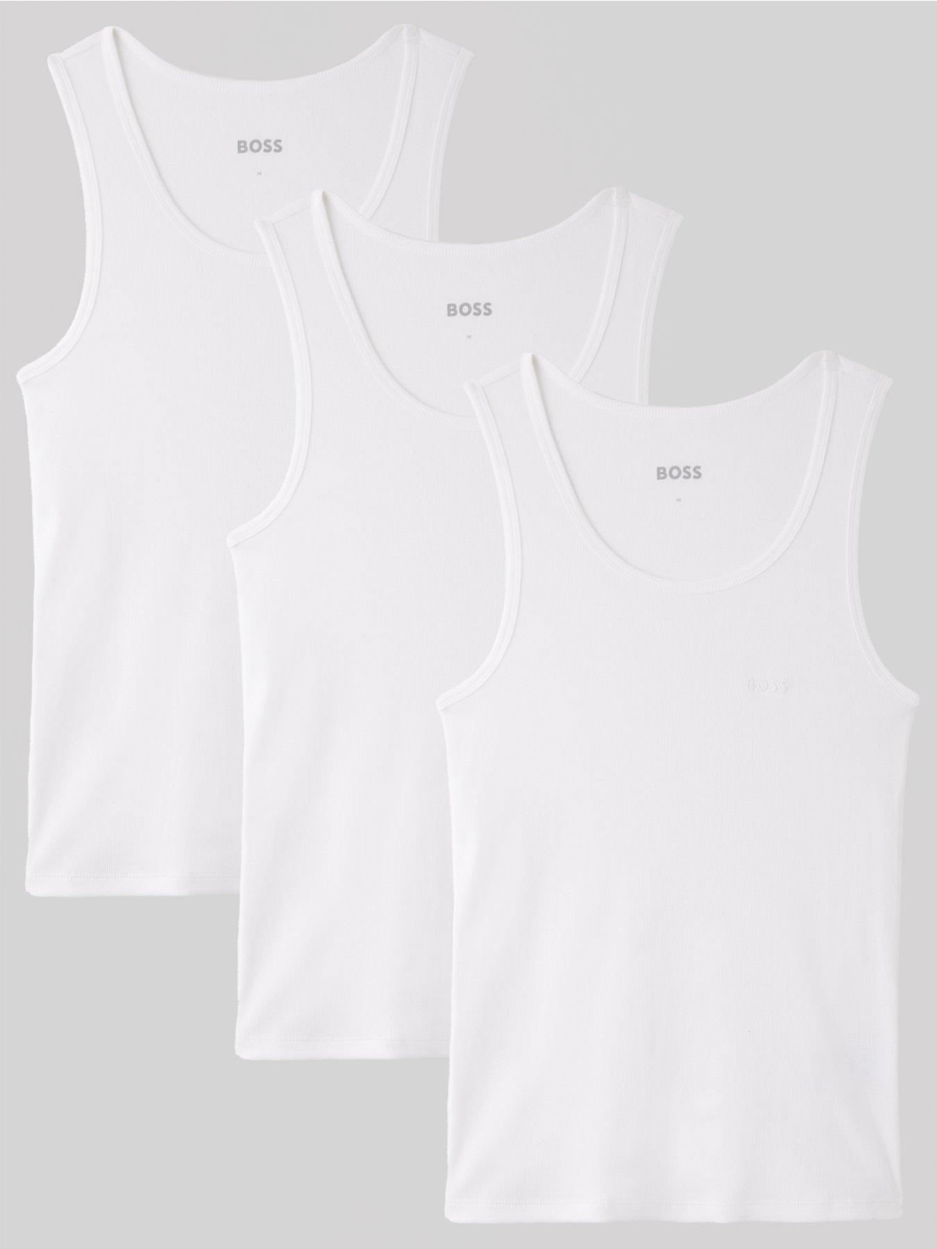 Image 1 of 6 of BOSS Regular Fit 3 Pack Ribbed Vest Top- White