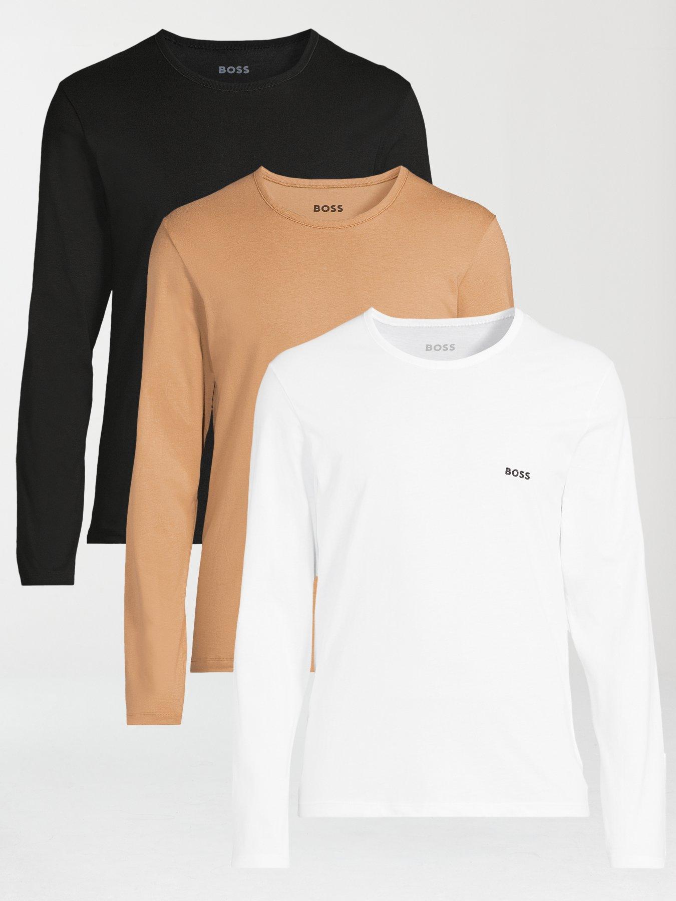BOSS 3 Pack Long Sleeve T-Shirts- Black/White/Beige