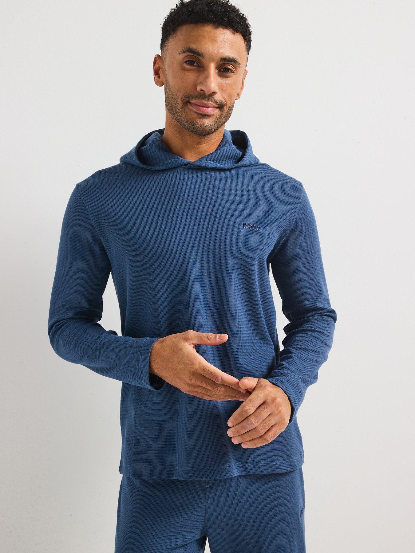 boss-regular-fit-waffle-loungewear-hoodie-blue