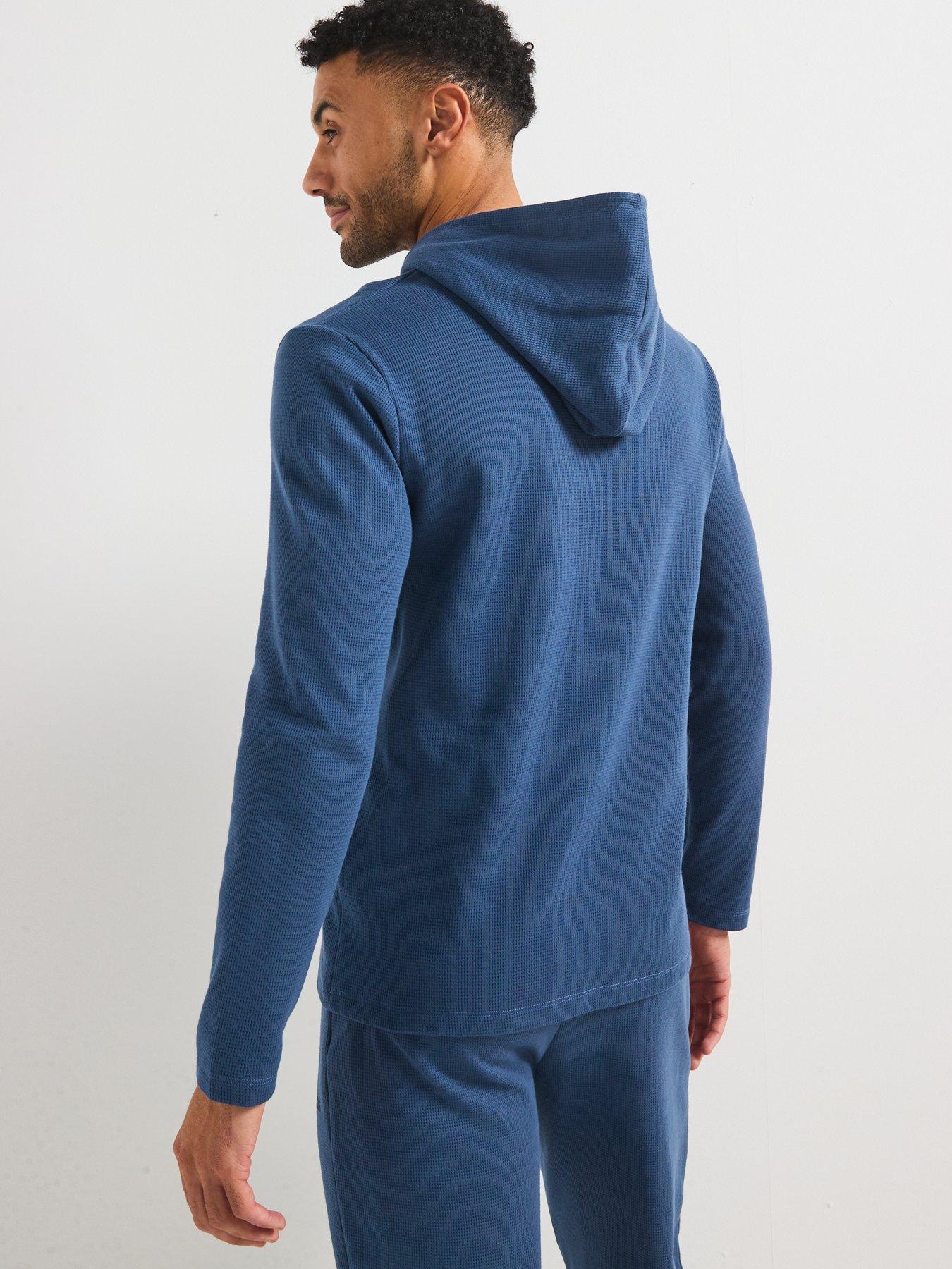 boss-regular-fit-waffle-loungewear-hoodie-bluestillFront