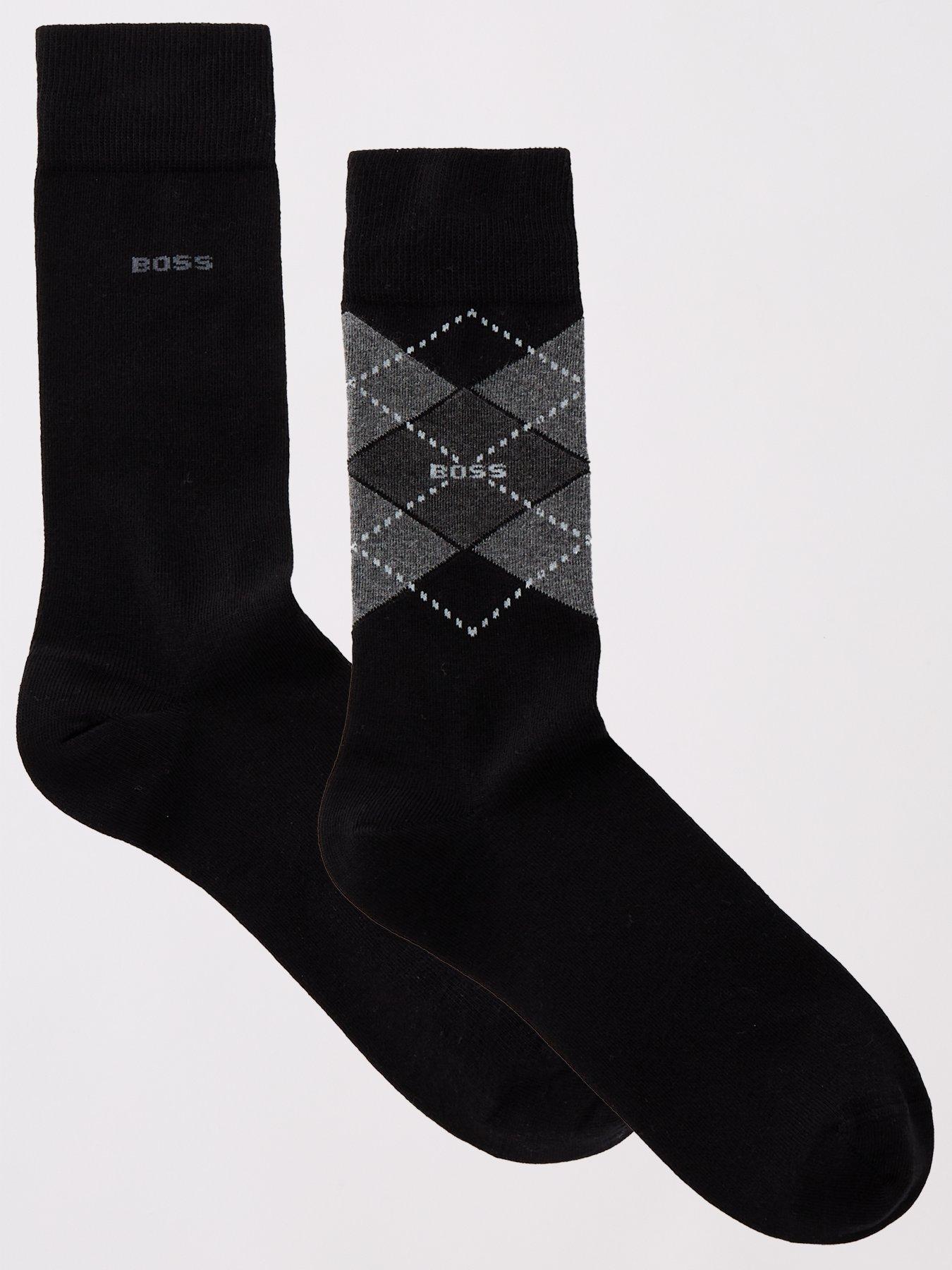 BOSS 2 Pack of Argyle Crew Socks- Black