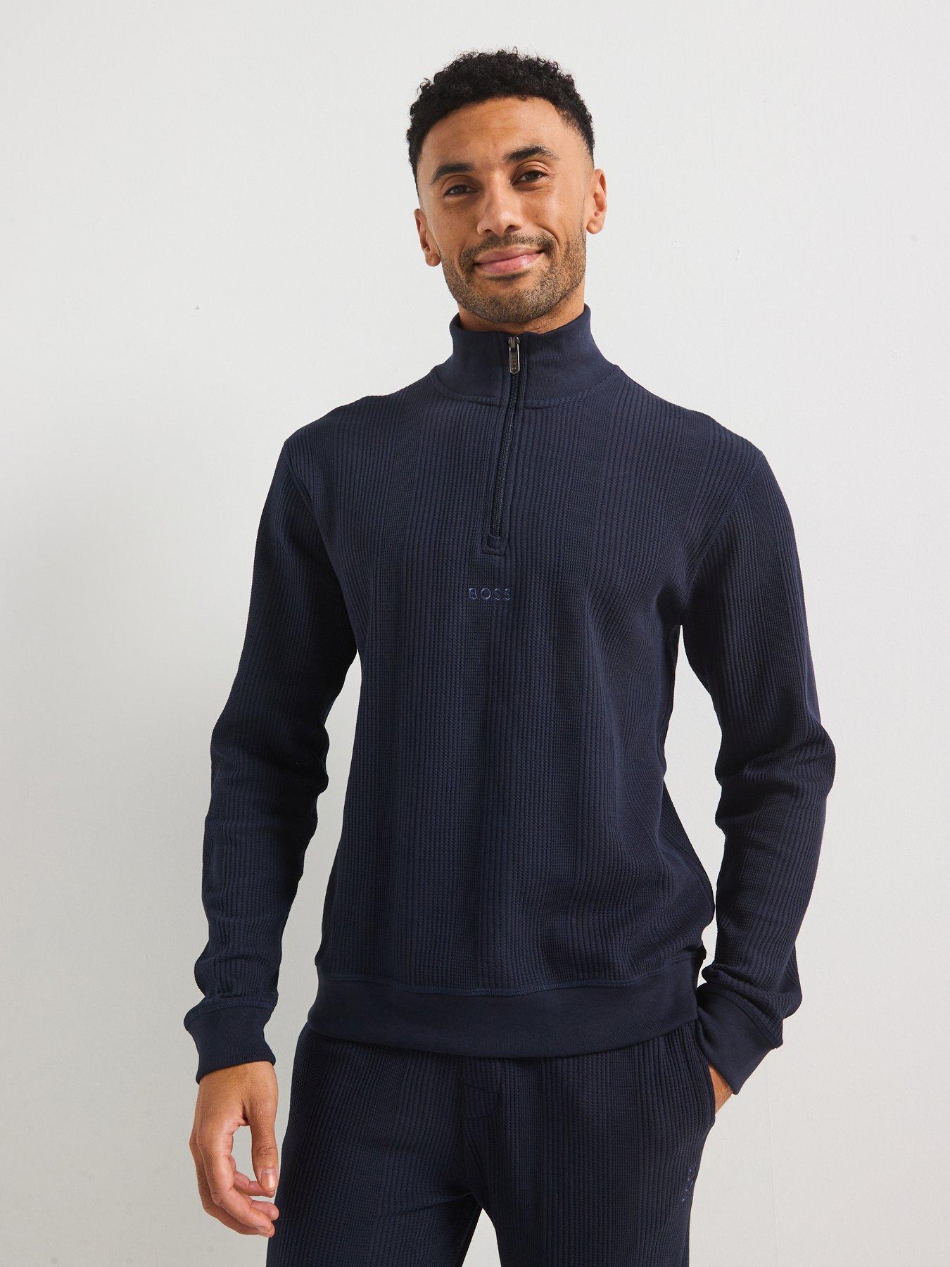 boss-structure-regular-fit-heavy-waffle-14-zip-loungewear-sweat-navy