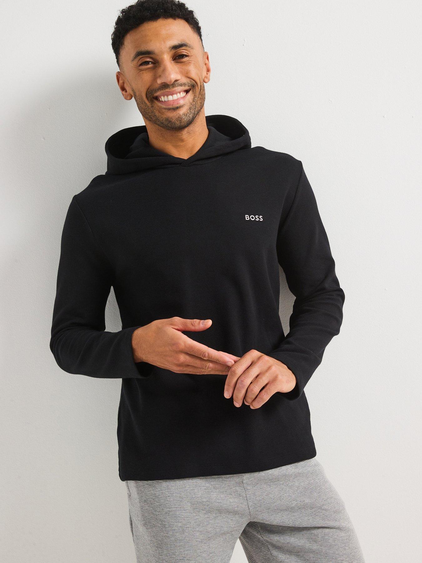 BOSS Regular Fit Waffle Loungewear Hoodie-black
